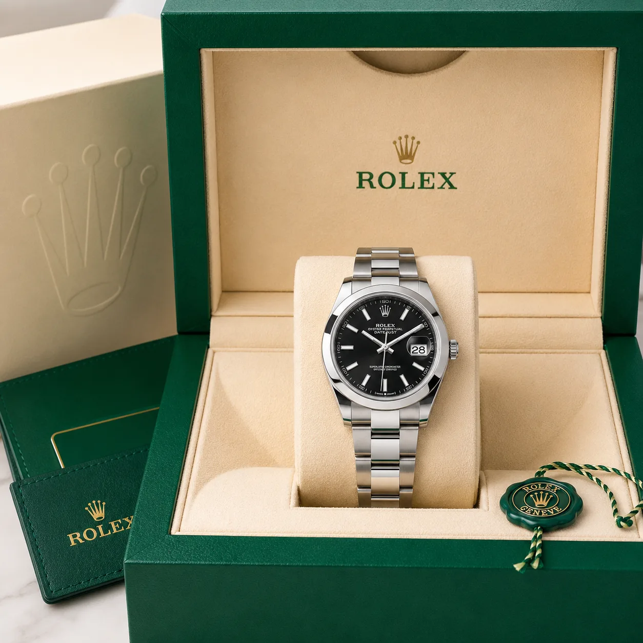 Rolex Datejust m126300-0021 41mm Black Dial Smooth Bezel AI 头图 5 - 包装盒 [ai-shot:box-shot]