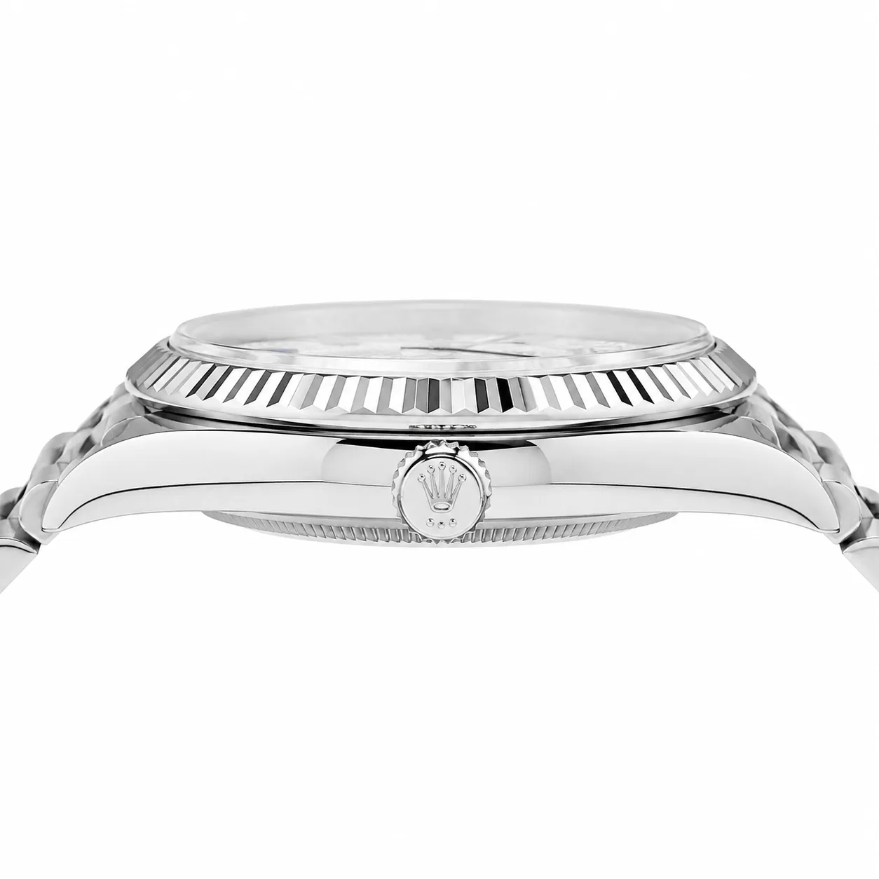 Rolex Day-Date m228349rbr-0036 40mm White Dial Fluted Bezel 18K White Gold AI 头图 2 - 侧面细节 [ai-shot:side-detail]