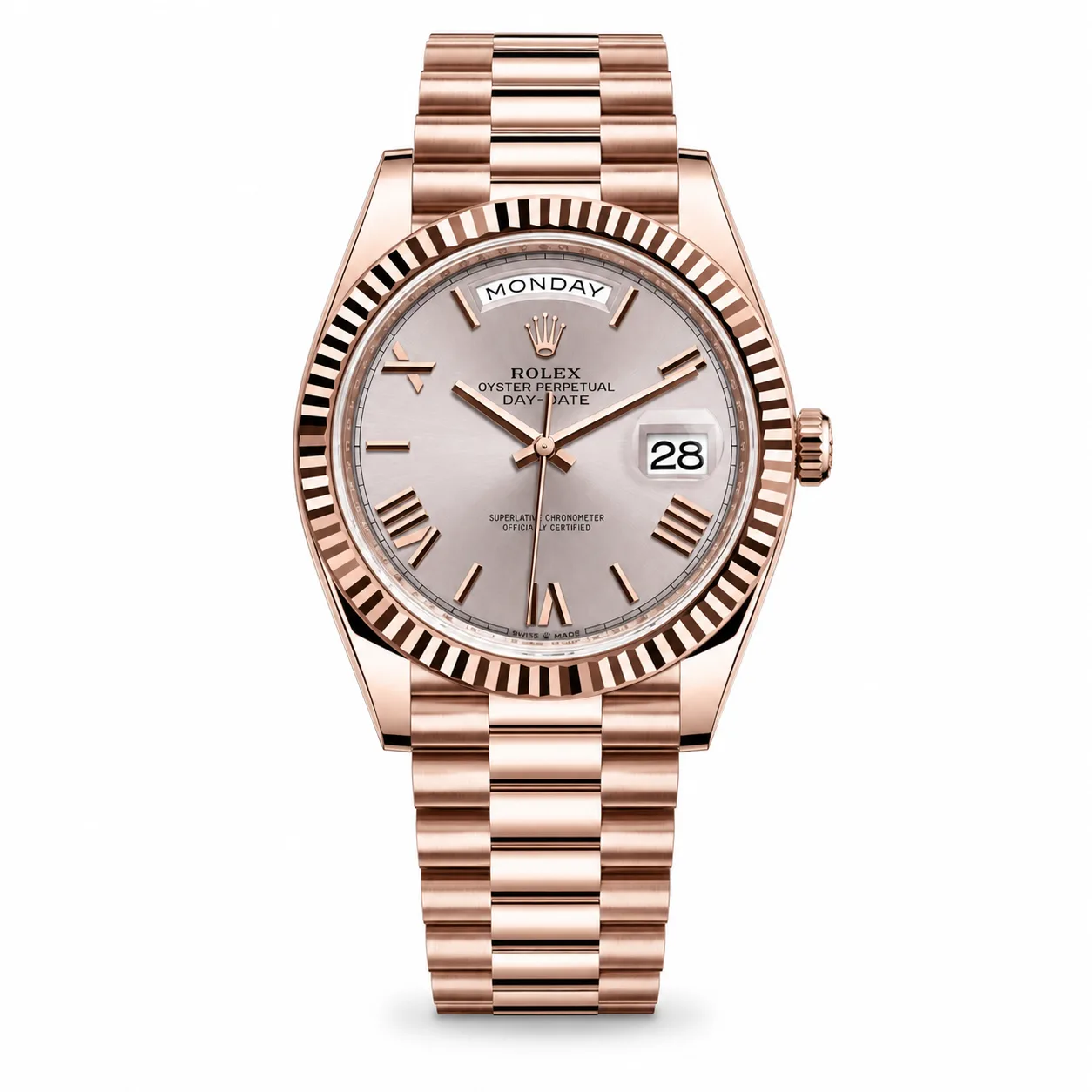 Rolex Day-Date m228235-0001 40mm Cal.3255 18K Everose Gold AI 头图 1 - 白底全貌 [ai-shot:full-white]