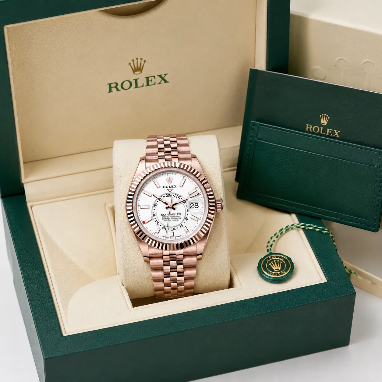 Rolex Sky-Dweller m336935-0007 42mm White Dial Fluted Bezel 18K Everose Gold AI 头图 5 - 包装盒 [ai-shot:box-shot]