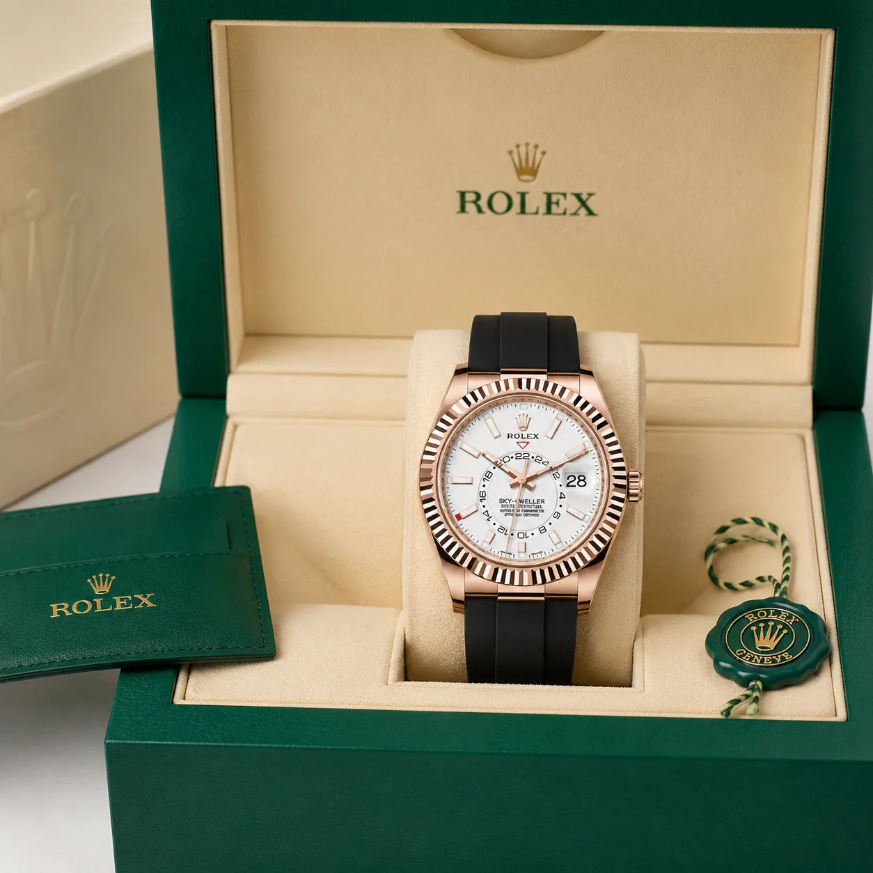 Rolex Sky-Dweller m326235-0004 42mm Cal.9001 18K Everose Gold AI 头图 5 - 包装盒 [ai-shot:box-shot]