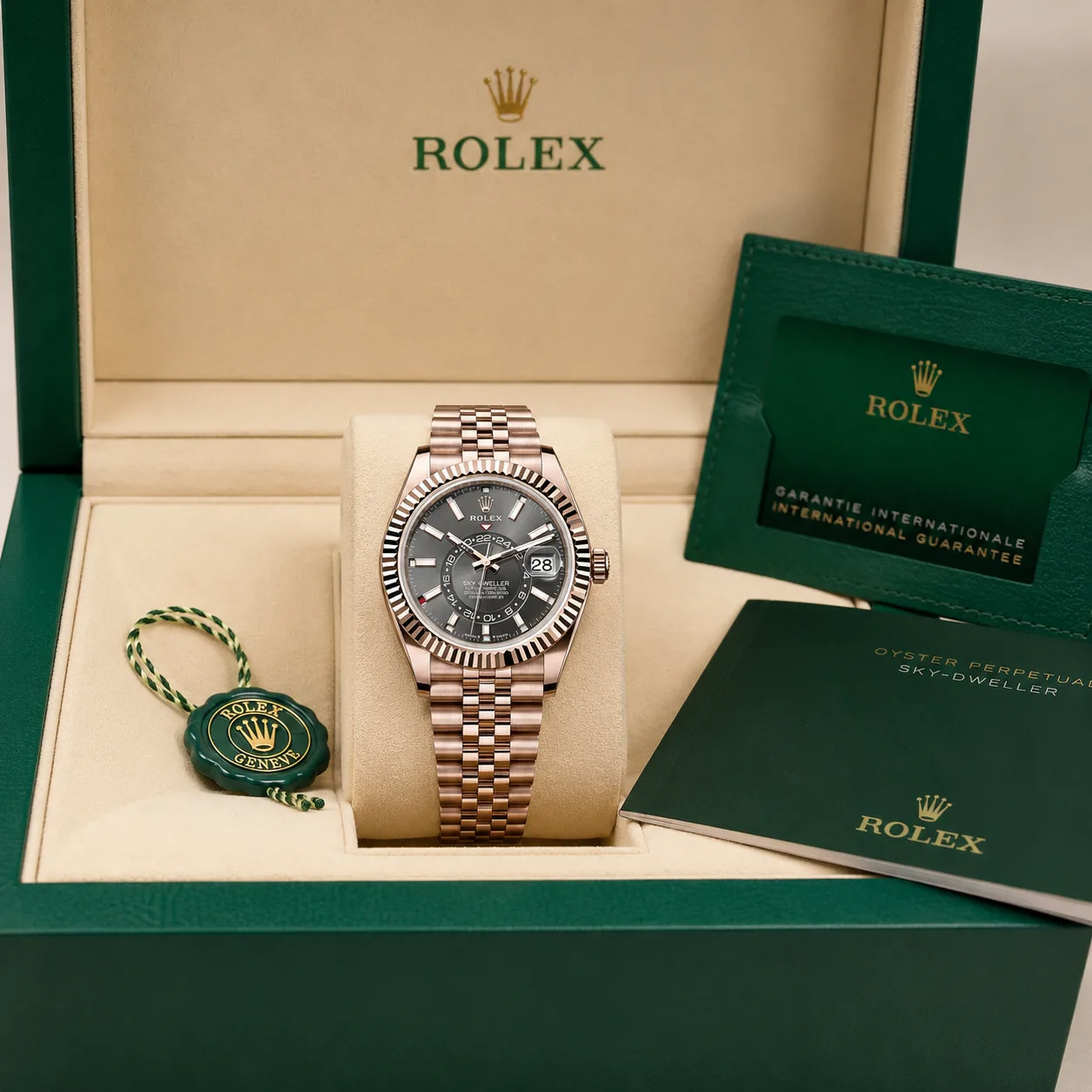Rolex Sky-Dweller m336935-0008 42mm Cal.9002 18K Everose Gold AI 头图 5 - 包装盒 [ai-shot:box-shot]