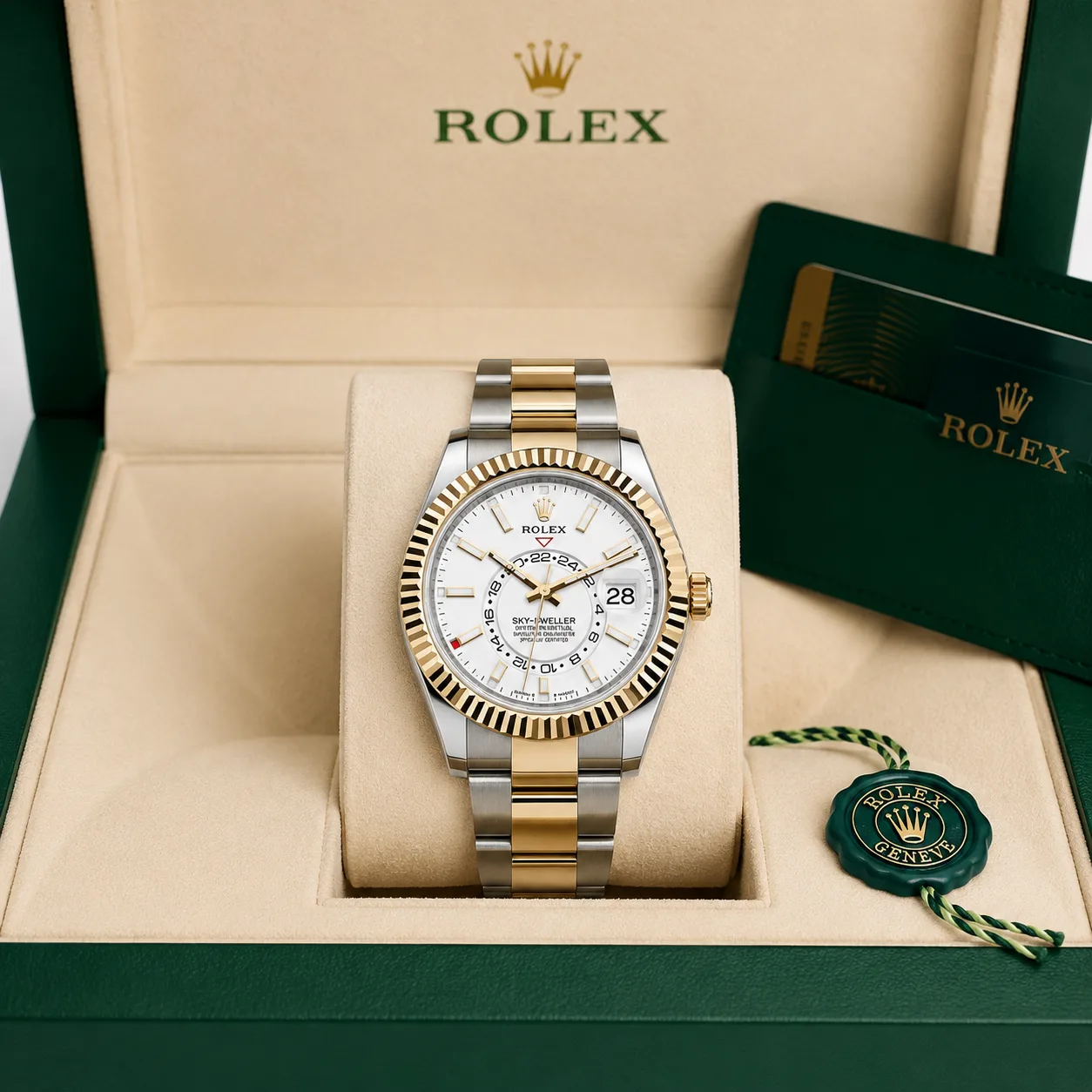 Rolex Sky-Dweller m336933-0005 42mm Cal.9002 904L Stainless Steel and 18K Yellow Gold AI 头图 5 - 包装盒 [ai-shot:box-shot]