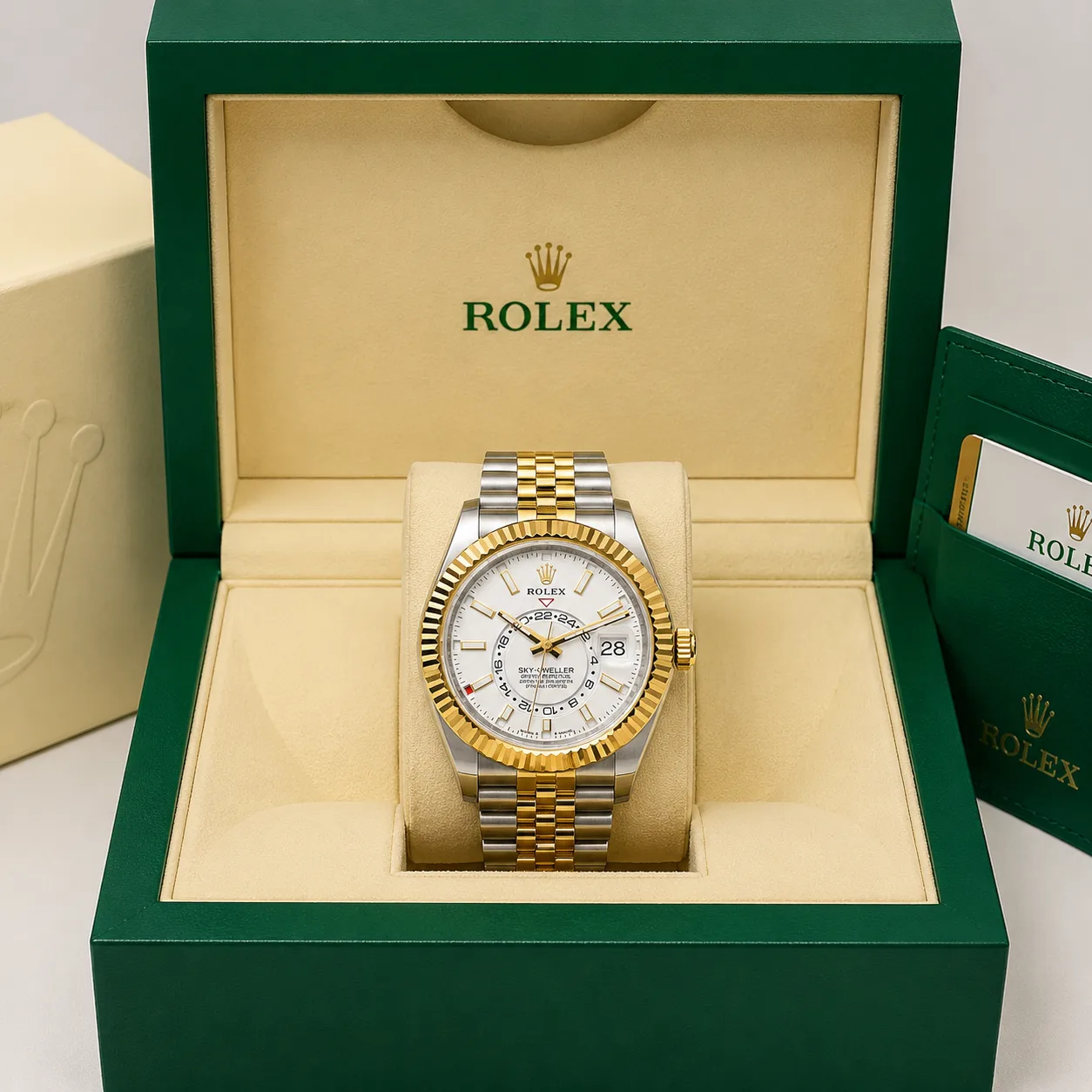 Rolex Sky-Dweller m336933-0006 42mm Cal.9002 904L Stainless Steel and 18K Yellow Gold AI 头图 5 - 包装盒 [ai-shot:box-shot]