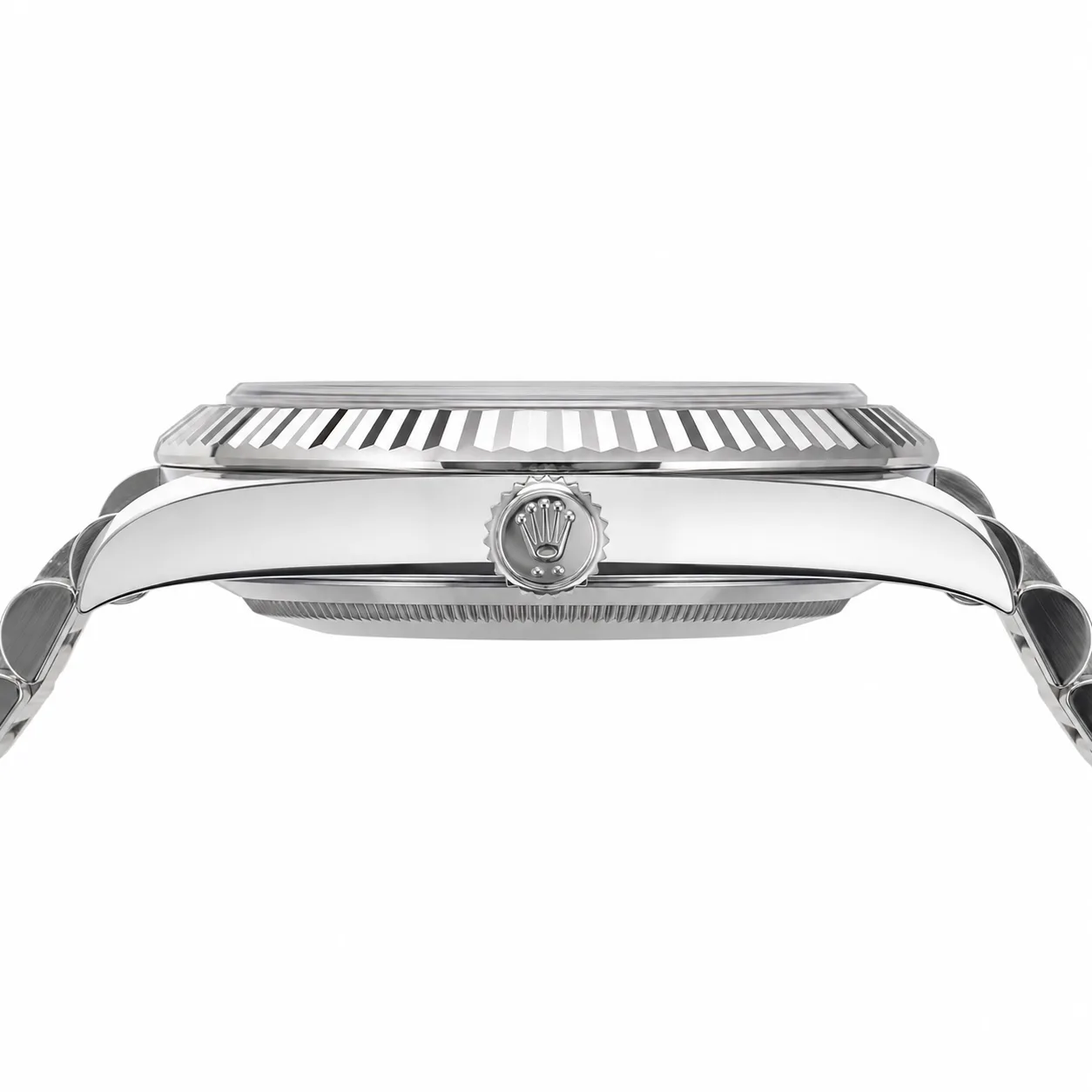 Rolex Day-Date m228236-0013 40mm Silver Dial Fluted Bezel 950 Platinum AI 头图 2 - 侧面细节 [ai-shot:side-detail]