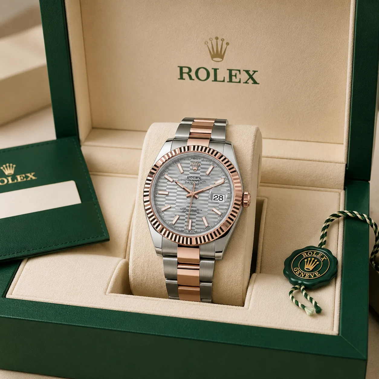 Rolex Datejust m126331-0017 41mm Cal.3235 904L Stainless Steel and 18K Everose Gold AI 头图 5 - 包装盒 [ai-shot:box-shot]
