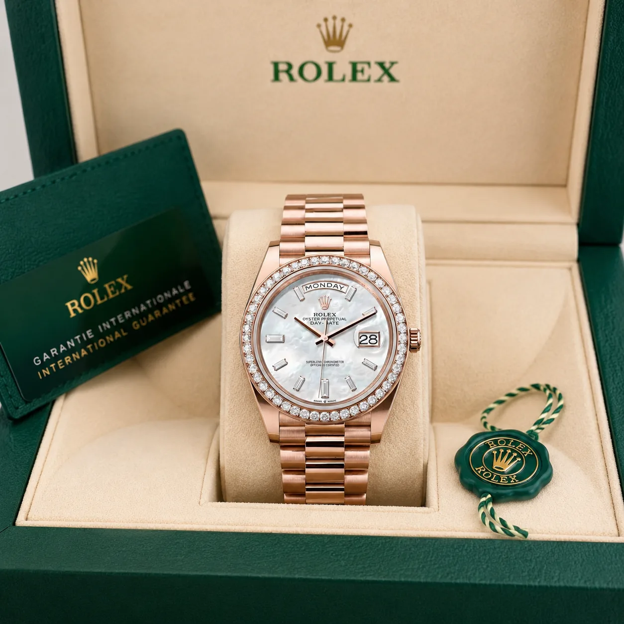 Rolex Day-Date m228345rbr-0026 40mm Cal.3255 18K Everose Gold AI 头图 5 - 包装盒 [ai-shot:box-shot]