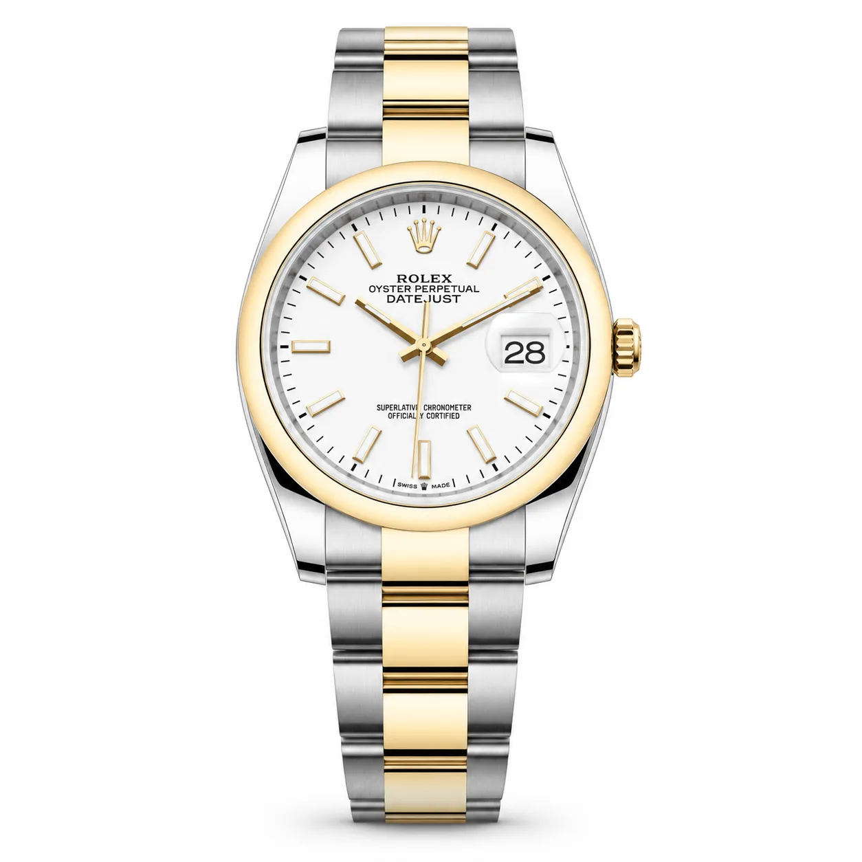 Rolex Datejust m126203-0020 36mm White Dial Smooth Bezel 904L Stainless Steel and 18K Yellow Gold AI 头图 1 - 白底全貌 [ai-shot:full-white]