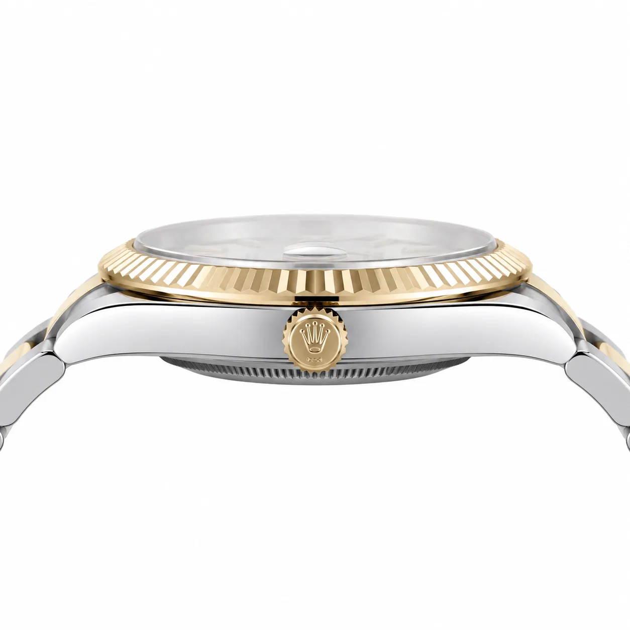 Rolex Datejust m126303-0001 41mm White Dial Fluted Bezel 904L Stainless Steel and 18K Yellow Gold AI 头图 2 - 侧面细节 [ai-shot:side-detail]