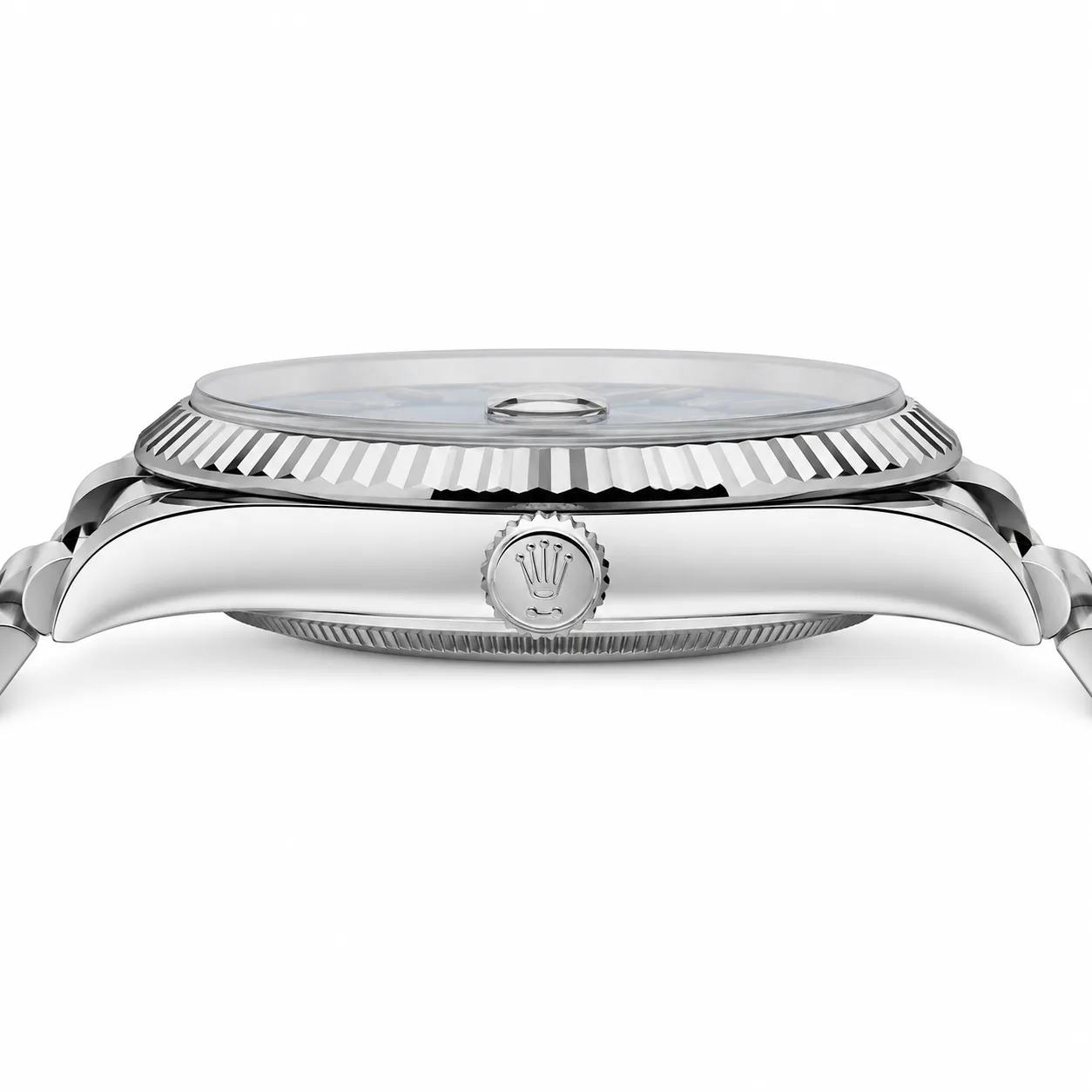 Rolex Day-Date m228236-0007 40mm Blue Dial Fluted Bezel 950 Platinum AI 头图 2 - 侧面细节 [ai-shot:side-detail]