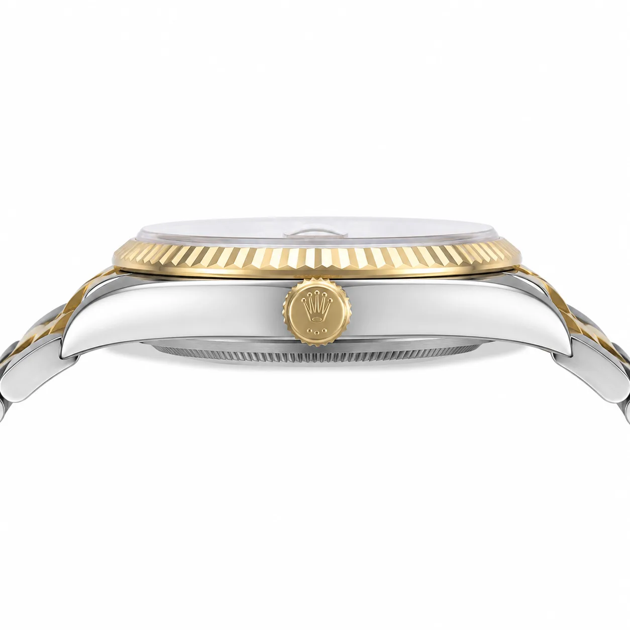 Rolex Datejust m126203-0044 36mm White Dial Fluted Bezel 904L Stainless Steel and 18K Yellow Gold AI 头图 2 - 侧面细节 [ai-shot:side-detail]