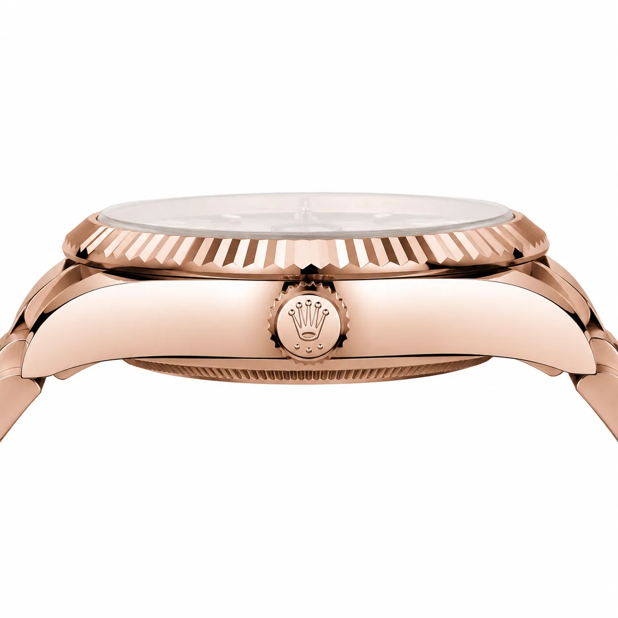 Rolex Sky-Dweller m326935-0006 42mm Green Dial Fluted Bezel 18K Everose Gold AI 头图 2 - 侧面细节 [ai-shot:side-detail]