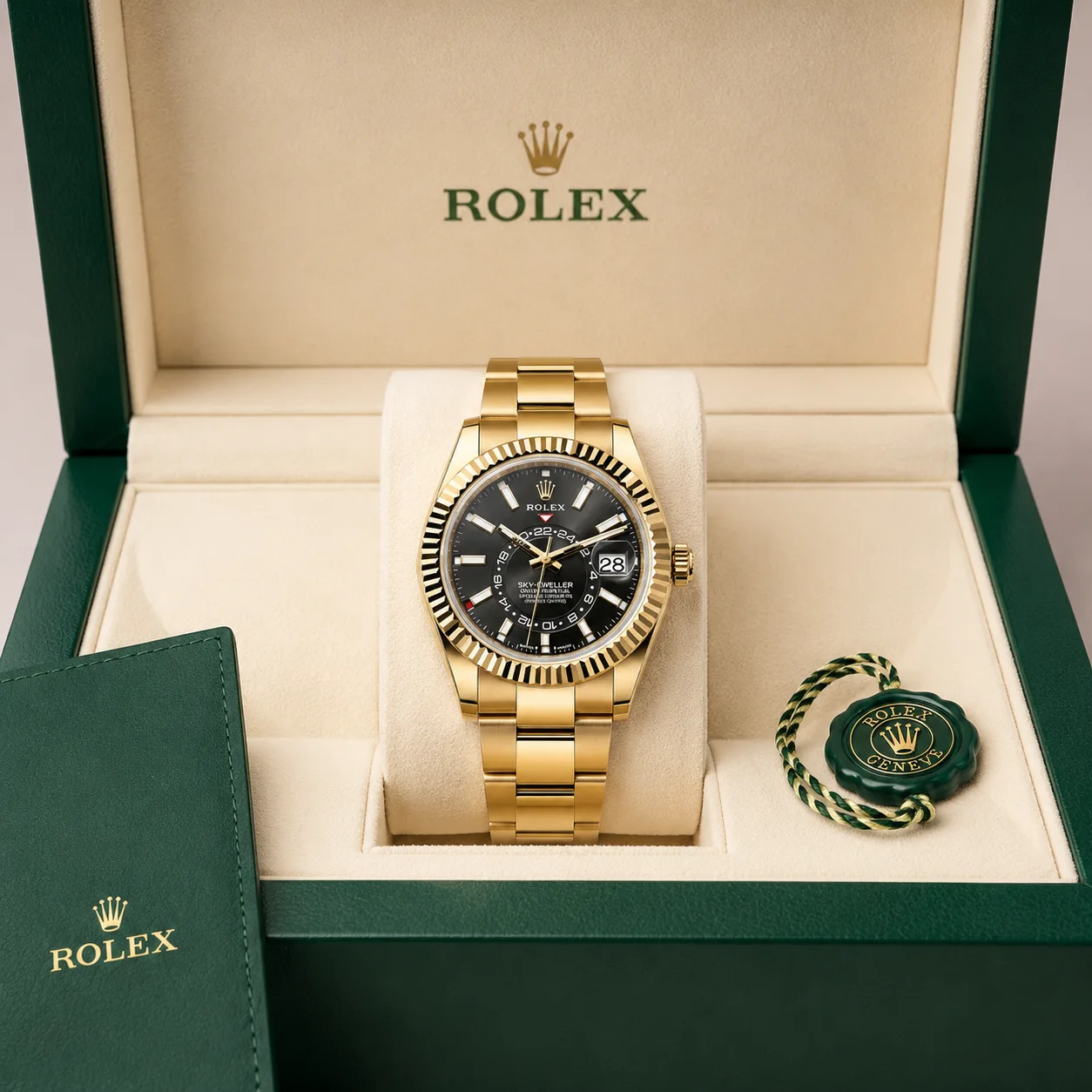 Rolex Sky-Dweller m336938-0002 42mm Cal.9002 18K Yellow Gold AI 头图 5 - 包装盒 [ai-shot:box-shot]