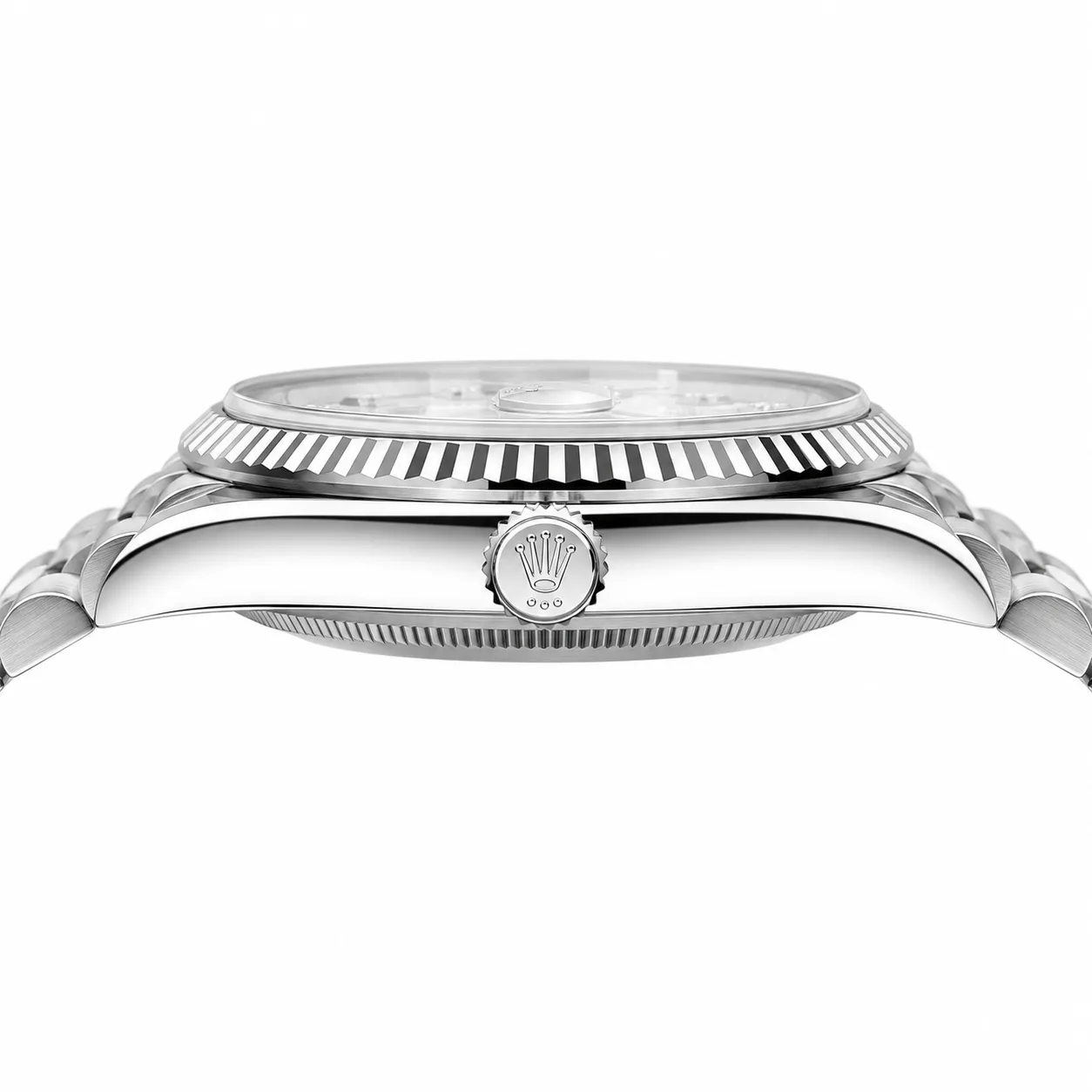 Rolex Day-Date m128239-0007 36mm White Dial Fluted Bezel 18K White Gold AI 头图 2 - 侧面细节 [ai-shot:side-detail]