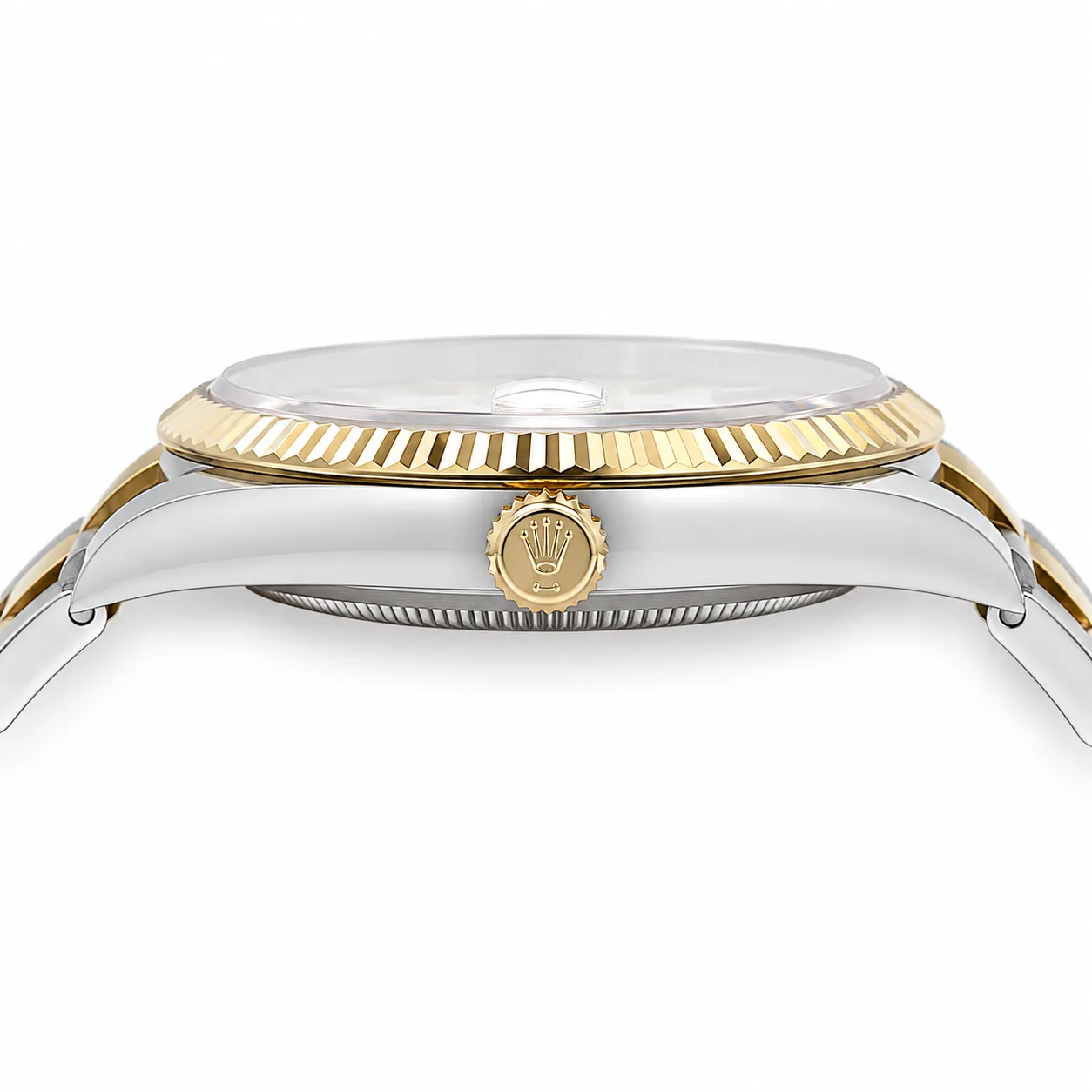 Rolex Datejust m126303-0021 41mm White Dial Fluted Bezel 904L Stainless Steel and 18K Yellow Gold AI 头图 2 - 侧面细节 [ai-shot:side-detail]