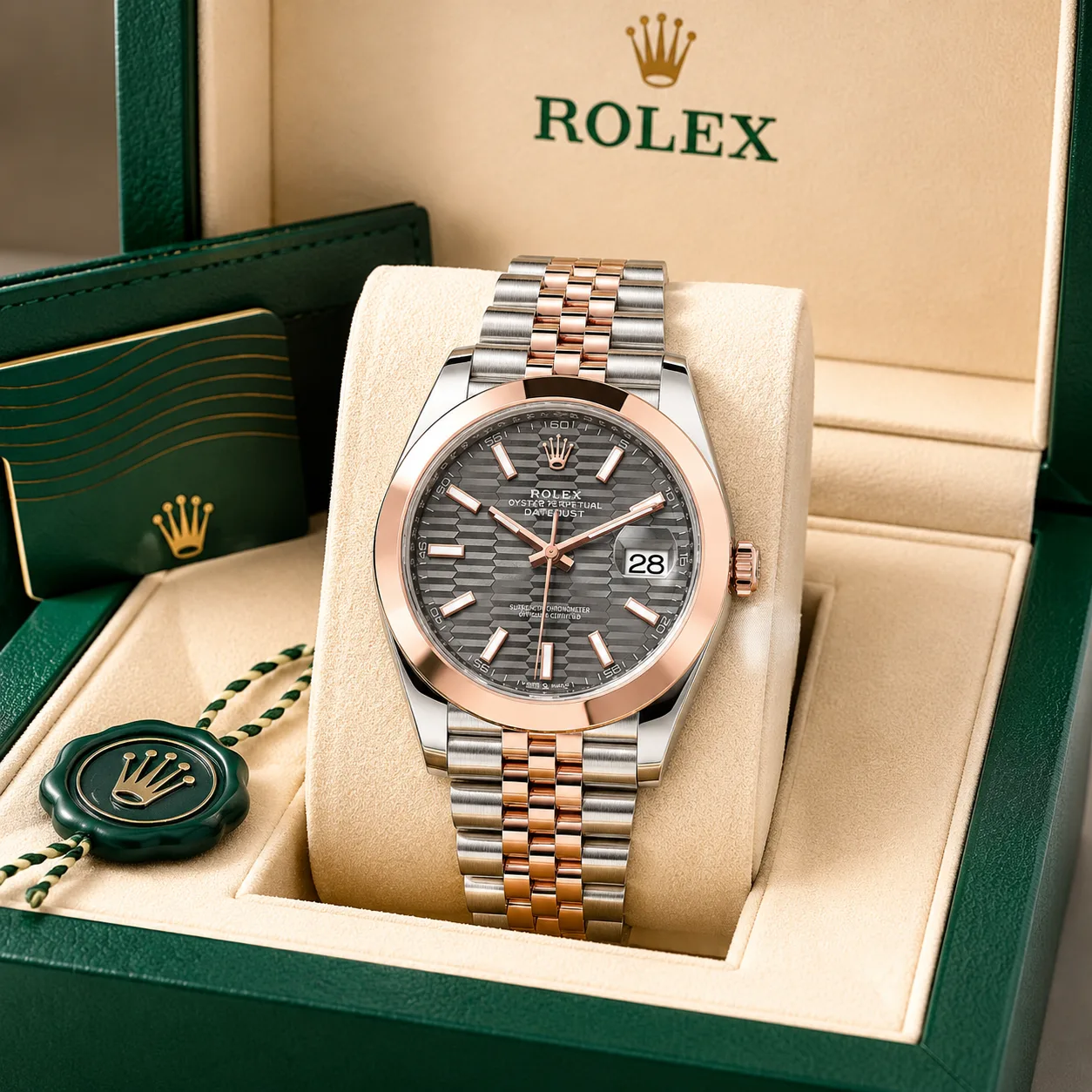 Rolex Datejust m126301-0020 41mm Cal.3235 904L Stainless Steel and 18K Everose Gold AI 头图 5 - 包装盒 [ai-shot:box-shot]