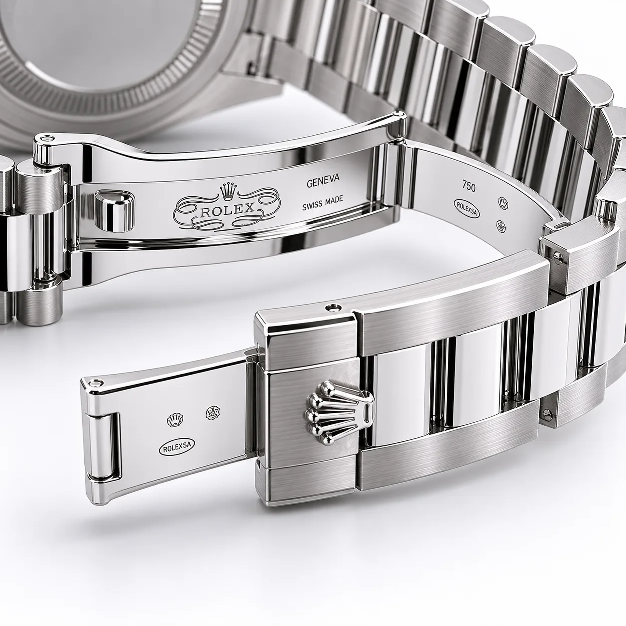 Rolex Day-Date m228349rbr-0041 40mm Green Dial Diamond-Set Bezel 18K White Gold AI 头图 3 - 表扣表链 [ai-shot:bracelet-clasp]
