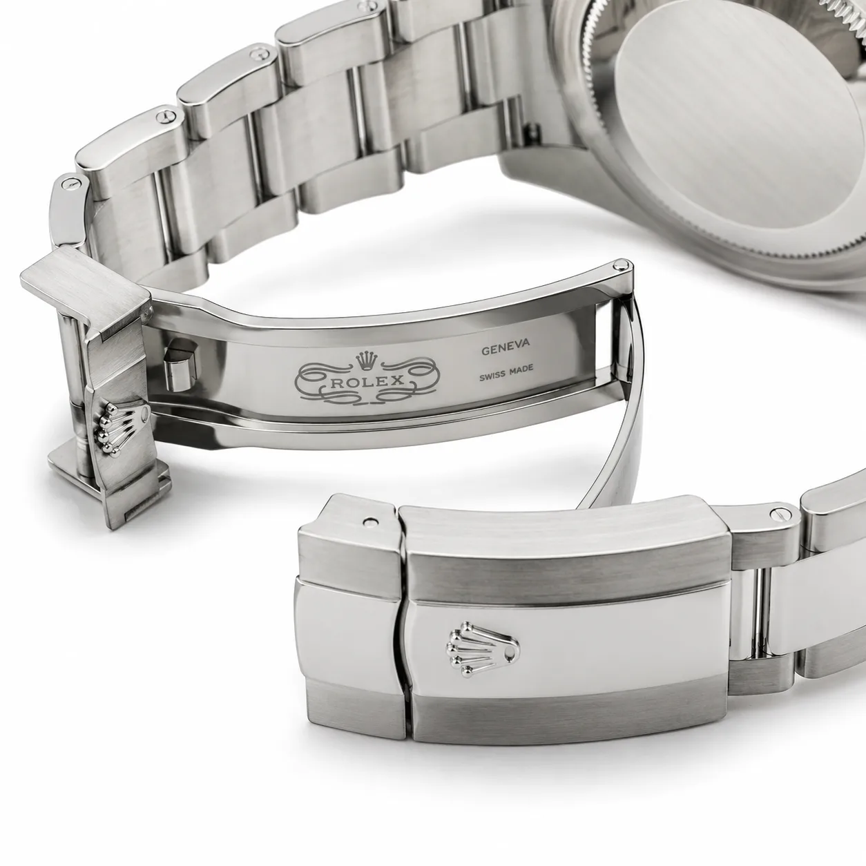 Rolex Sky-Dweller m336934-0003 42mm White Dial Fluted Bezel 904L Stainless Steel and 18K White Gold AI 头图 3 - 表扣表链 [ai-shot:bracelet-clasp]