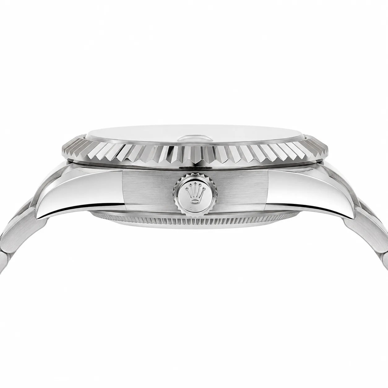 Rolex Sky-Dweller m336934-0003 42mm White Dial Fluted Bezel 904L Stainless Steel and 18K White Gold AI 头图 2 - 侧面细节 [ai-shot:side-detail]
