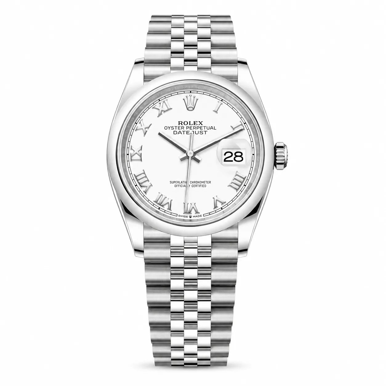 Rolex Datejust m126200-0007 36mm White Dial Smooth Bezel AI 头图 1 - 白底全貌 [ai-shot:full-white]