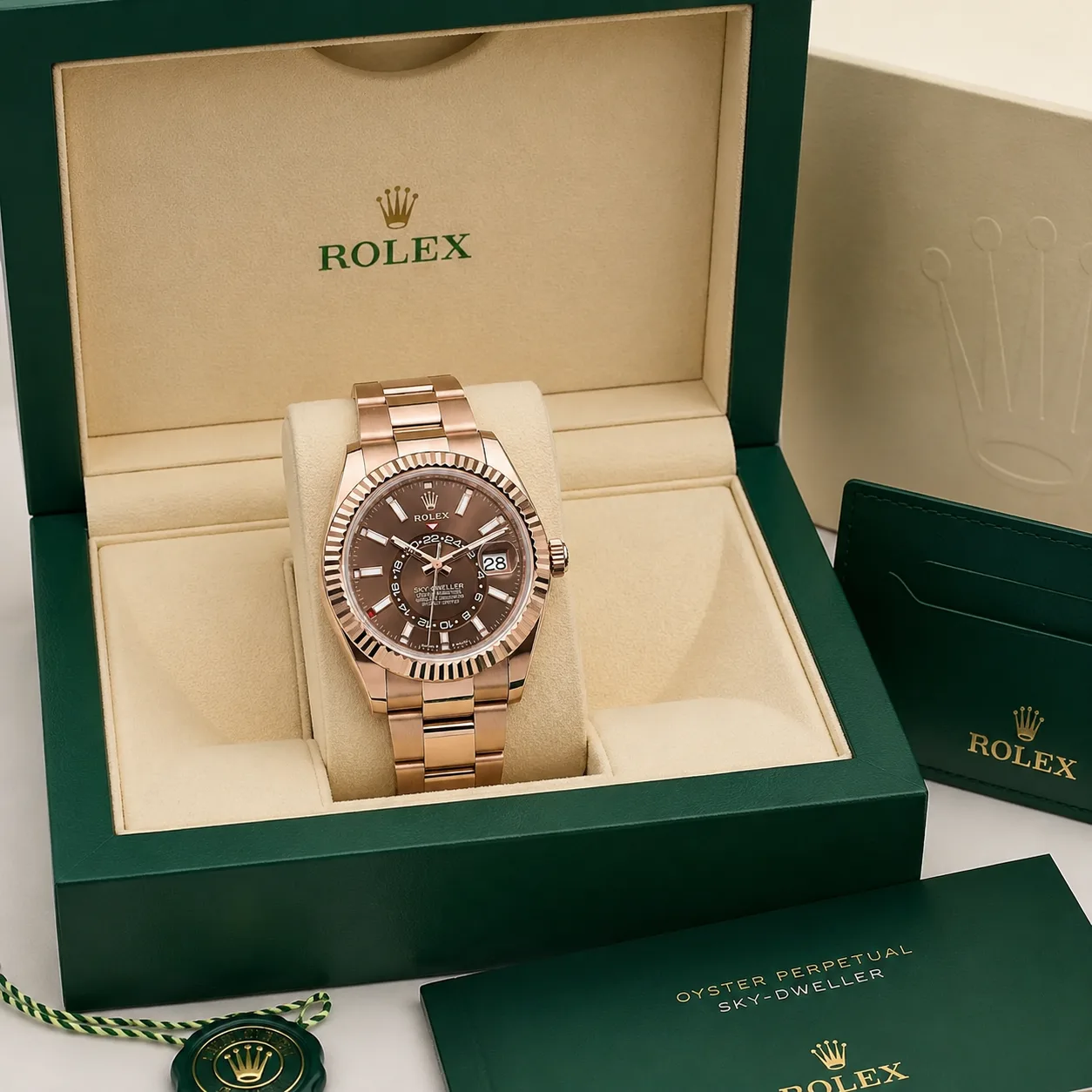 Rolex Sky-Dweller m336935-0002 42mm Cal.9002 18K Everose Gold AI 头图 5 - 包装盒 [ai-shot:box-shot]