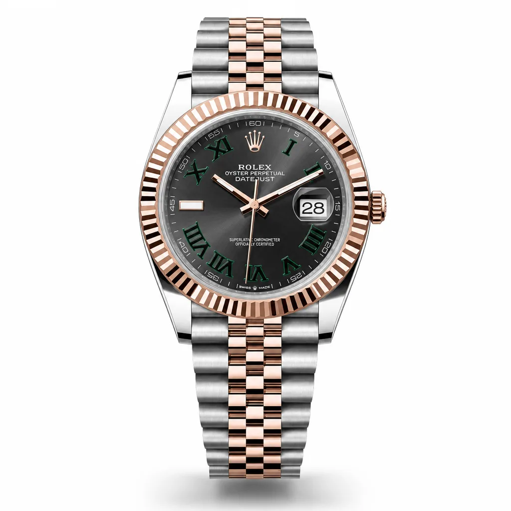 Rolex Datejust m126301-0016 41mm Black Dial Fluted Bezel 904L Stainless Steel and 18K Everose Gold AI 头图 1 - 白底全貌 [ai-shot:full-white]