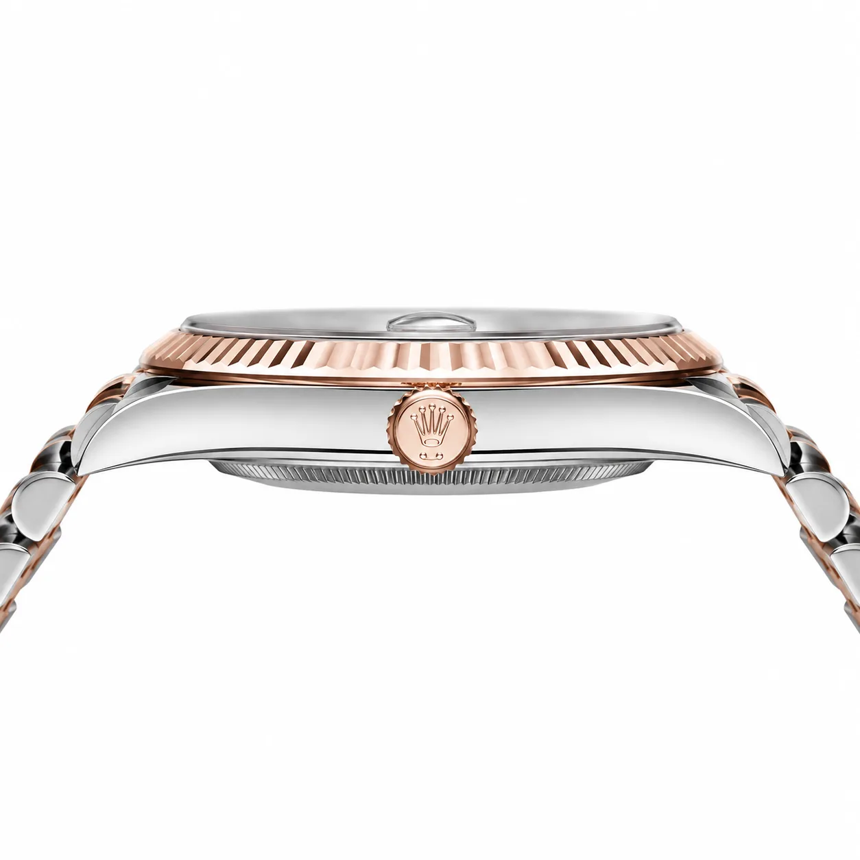 Rolex Datejust m126301-0016 41mm Black Dial Fluted Bezel 904L Stainless Steel and 18K Everose Gold AI 头图 2 - 侧面细节 [ai-shot:side-detail]