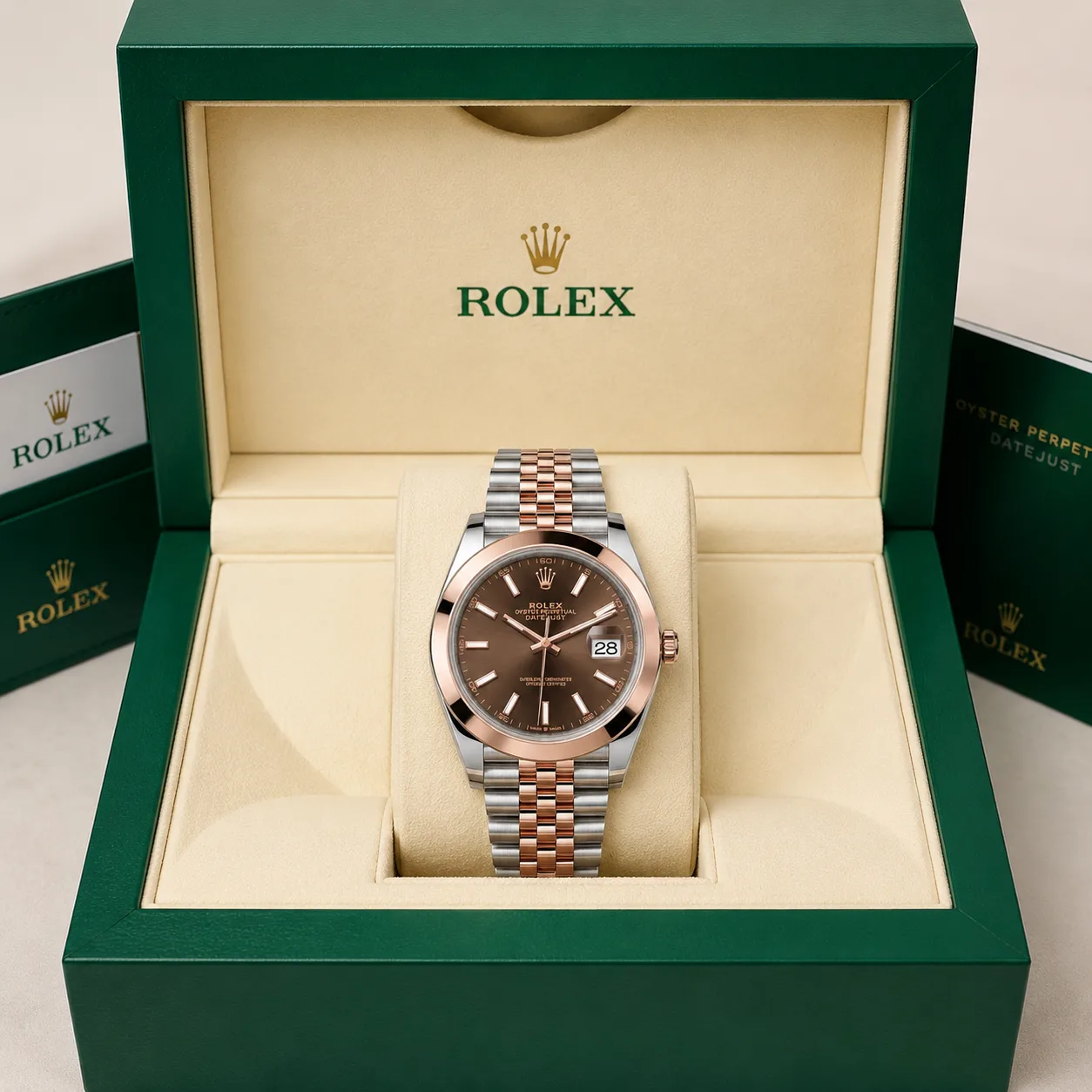 Rolex Datejust m126301-0002 41mm Cal.3235 904L Stainless Steel and 18K Everose Gold AI 头图 5 - 包装盒 [ai-shot:box-shot]