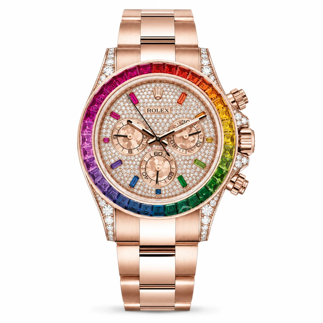 Rolex Cosmograph Daytona 116595rbow-0004 40mm Rainbow Dial Rainbow Gem-Set Bezel 18K Everose Gold AI 头图 1 - 白底全貌 [ai-shot:full-white]