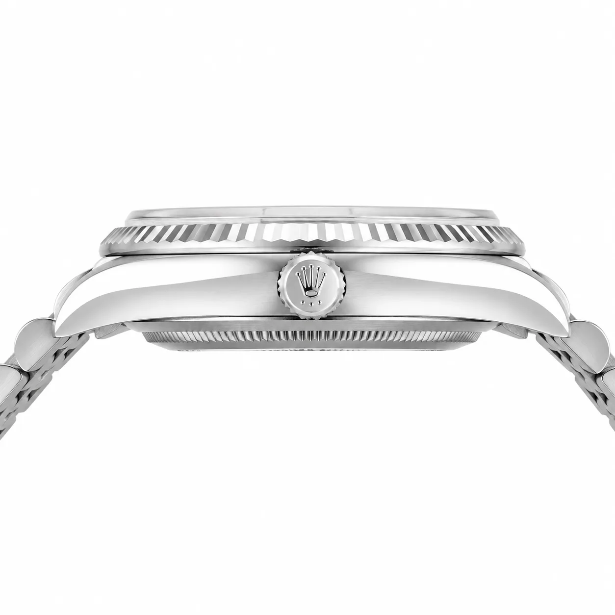 Rolex Datejust m126234-0070 36mm Blue Dial Fluted Bezel 904L Stainless Steel and 18K White Gold AI 头图 2 - 侧面细节 [ai-shot:side-detail]