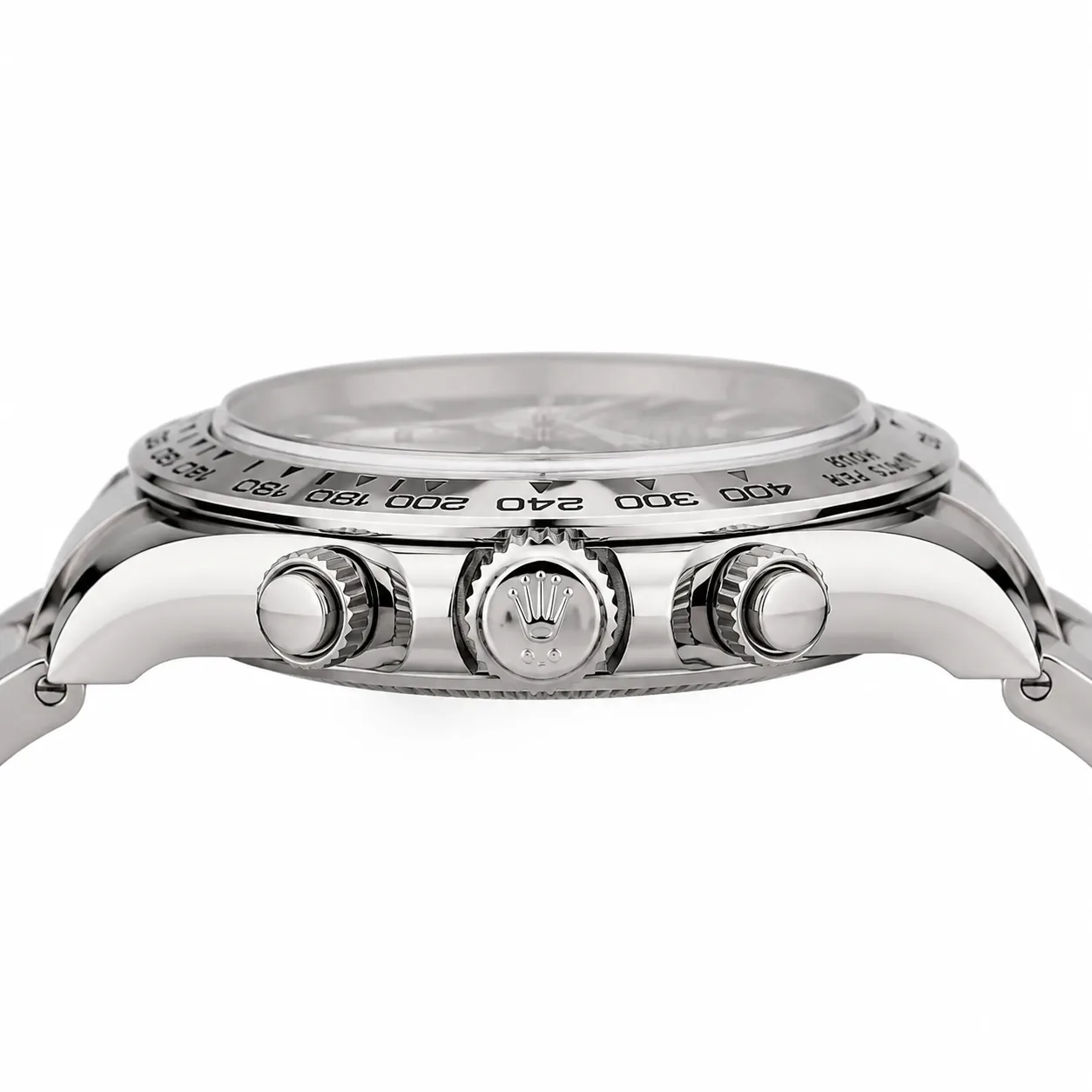 Rolex Cosmograph Daytona m126509-0001 40mm Cal.4131 18K White Gold AI 头图 2 - 侧面细节 [ai-shot:side-detail]