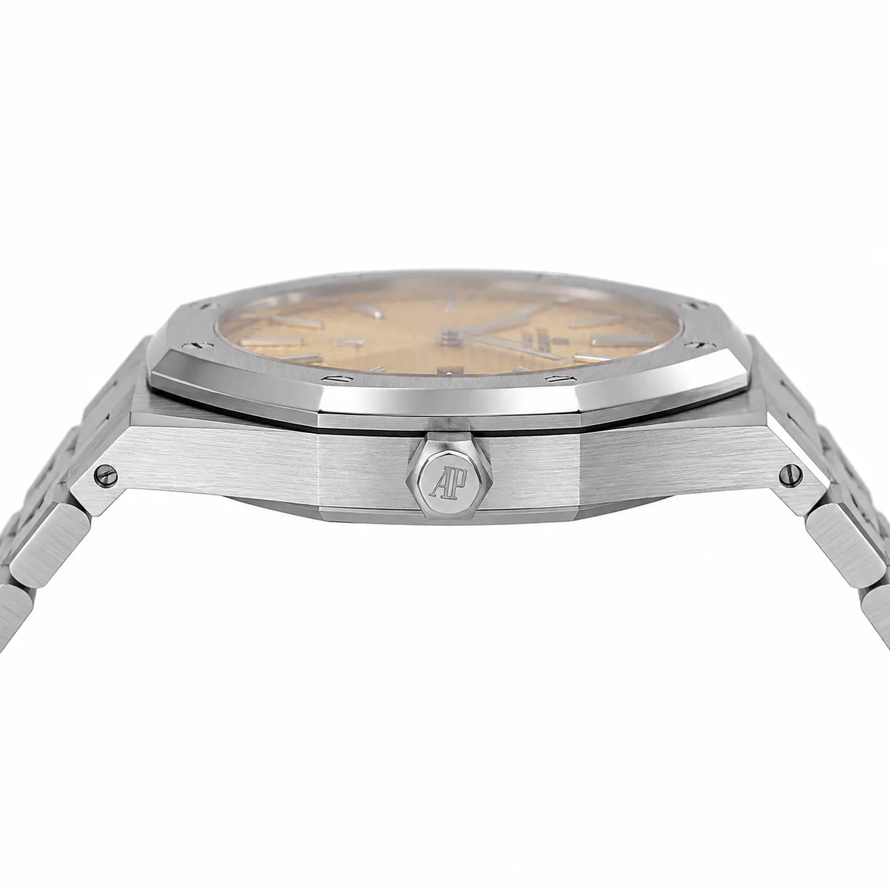 Audemars Piguet Royal Oak 15510ST.OO.1320ST.09 Cal.4302 Champagne Petite Tapisserie Dial / Steel Bezel AI 头图 2 - 侧面细节 [ai-shot:side-detail]
