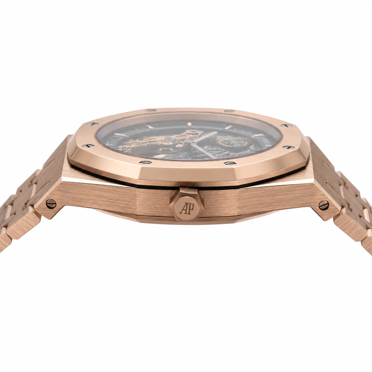 Audemars Piguet Royal Oak 15407OR.OO.1220OR.01 Cal.3132 Everose Gold AI 头图 2 - 侧面细节 [ai-shot:side-detail]