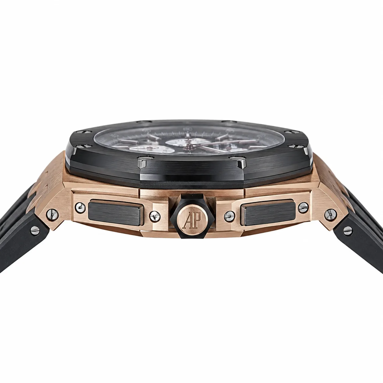 Audemars Piguet Royal Oak Offshore 26401RO.OO.A002CA.01 Cal.3126/3840 Black Bezel Everose Gold AI 头图 2 - 侧面细节 [ai-shot:side-detail]
