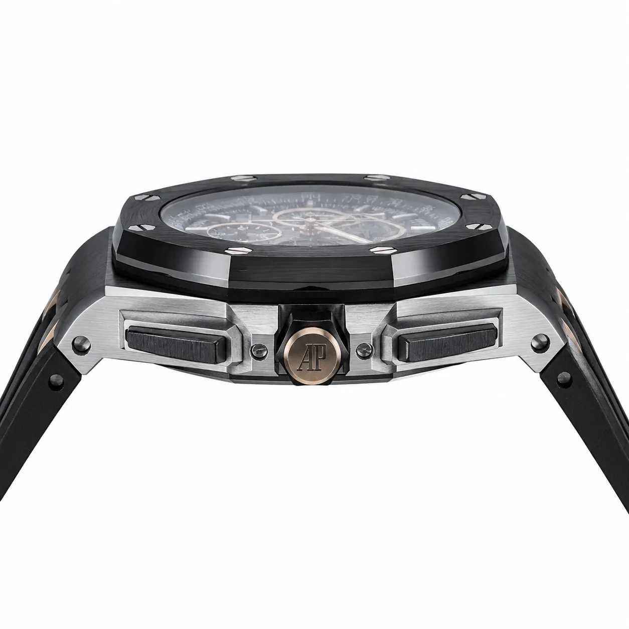 Audemars Piguet Royal Oak Offshore 26405CE.OO.A002CA.01 Cal.3126/3840 Black Bezel AI 头图 2 - 侧面细节 [ai-shot:side-detail]