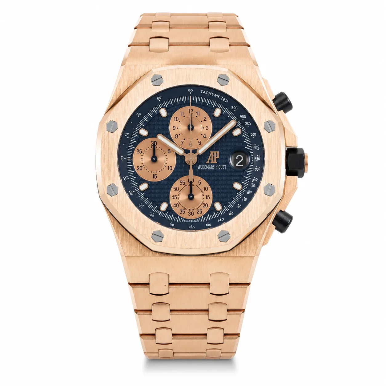 Audemars Piguet Royal Oak Offshore 26238OR.OO.2000OR.01 Cal.4404 Blue Dial Everose Gold AI 头图 1 - 白底全貌 [ai-shot:full-white]