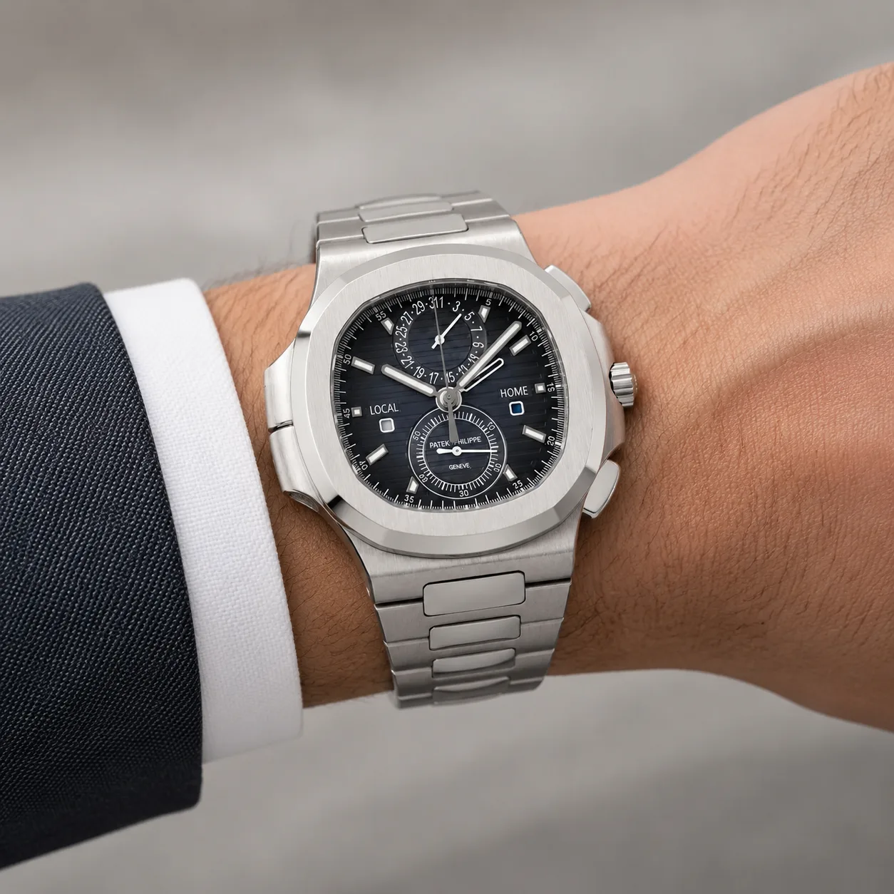 Patek Philippe Nautilus 5990/1A-011 Cal.CH 28-520 C D-Blue Dial AI 头图 4 - 佩戴图 [ai-shot:wrist-shot]