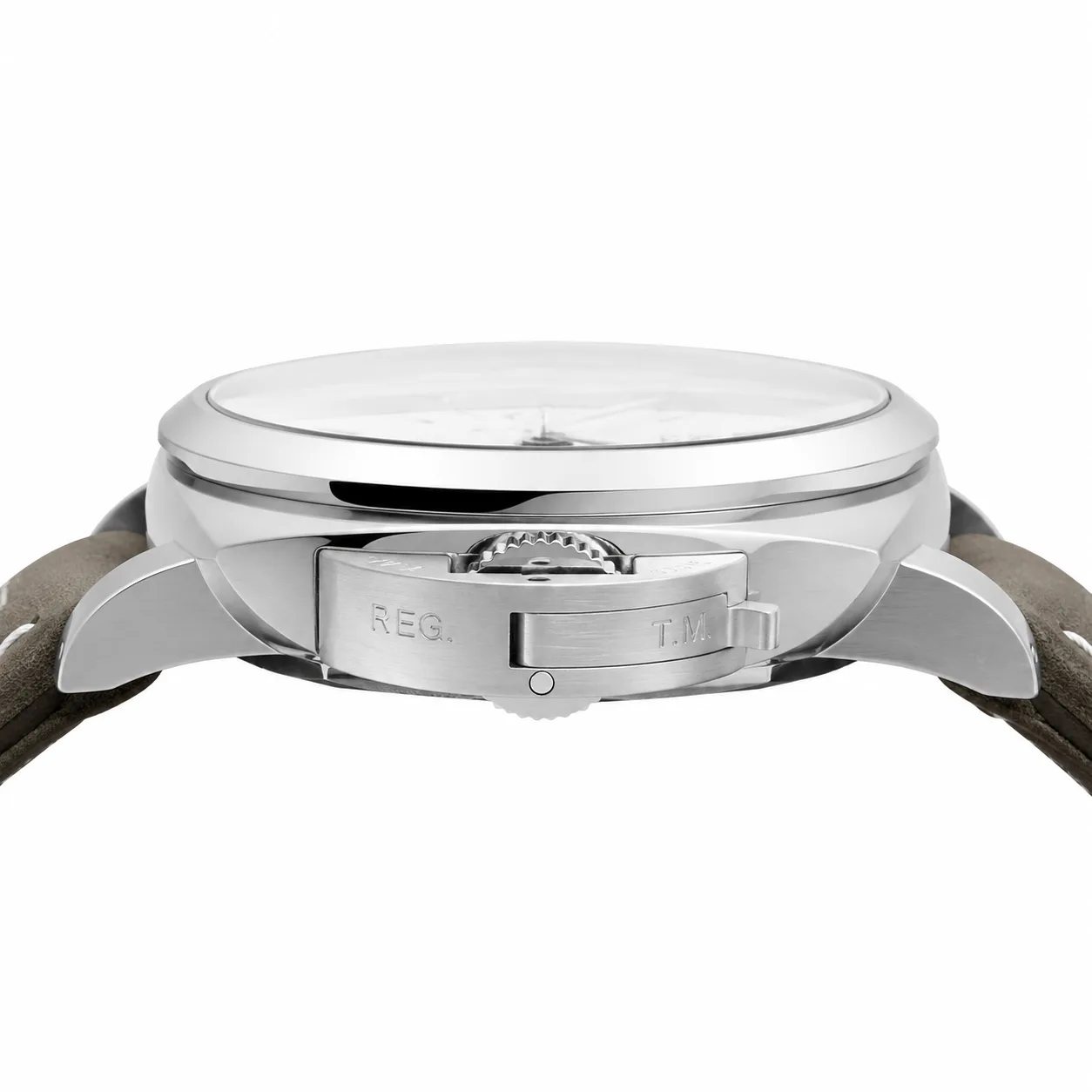 PANERAI 庐米诺系列 (Luminor Marina) PAM01314 Cal.9010 White Dial AI 头图 2 - 侧面细节 [ai-shot:side-detail]