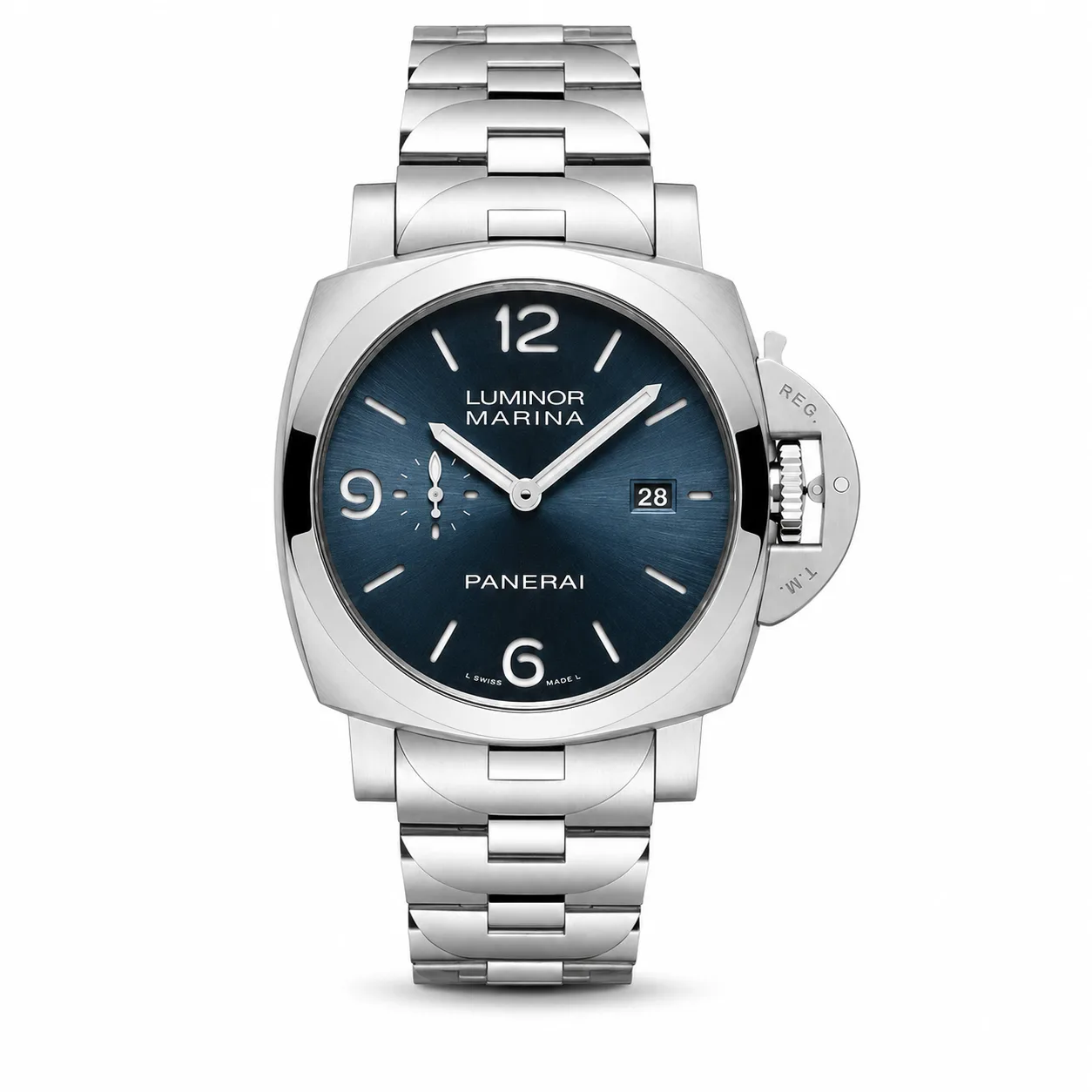 PANERAI 庐米诺系列 (Luminor Marina) PAM03323 Cal.980 Blue Dial Steel Bezel AI 头图 1 - 白底全貌 [ai-shot:full-white]