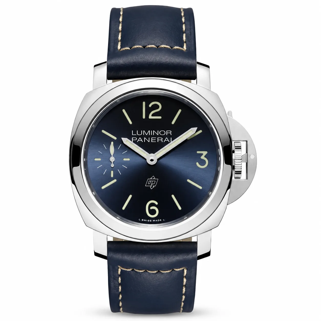 PANERAI 庐米诺系列 (Luminor) PAM01085 Cal.6000 Blue Dial Steel Bezel AI 头图 1 - 白底全貌 [ai-shot:full-white]