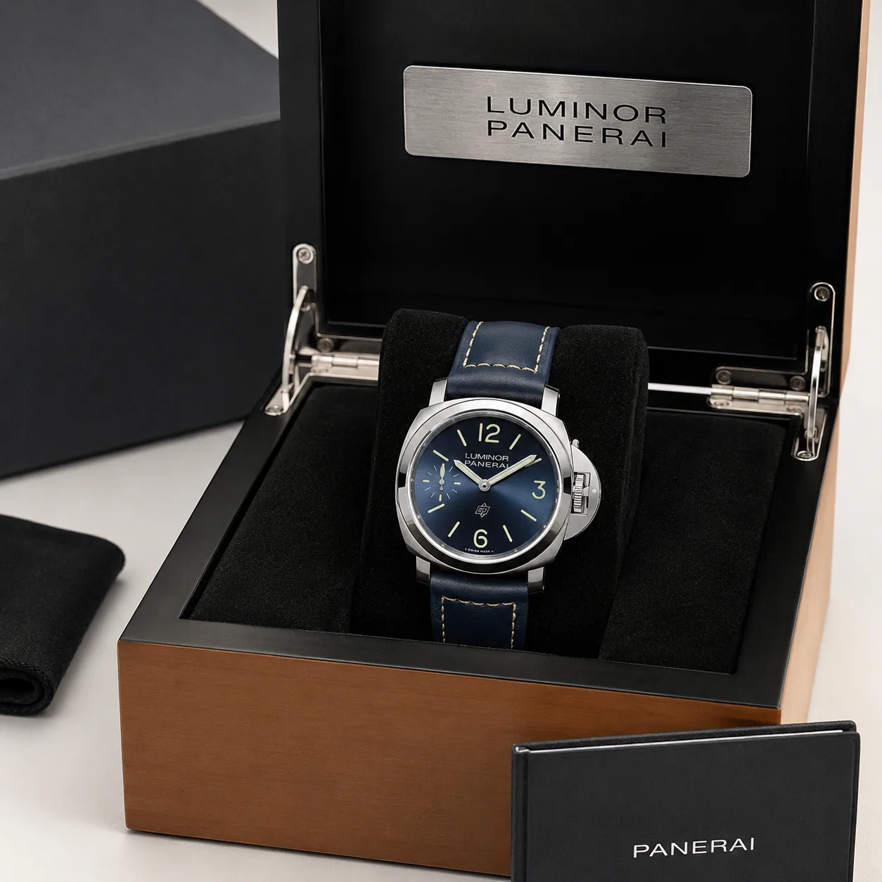 PANERAI 庐米诺系列 (Luminor) PAM01085 Cal.6000 Blue Dial Steel Bezel AI 头图 5 - 包装盒 [ai-shot:box-shot]