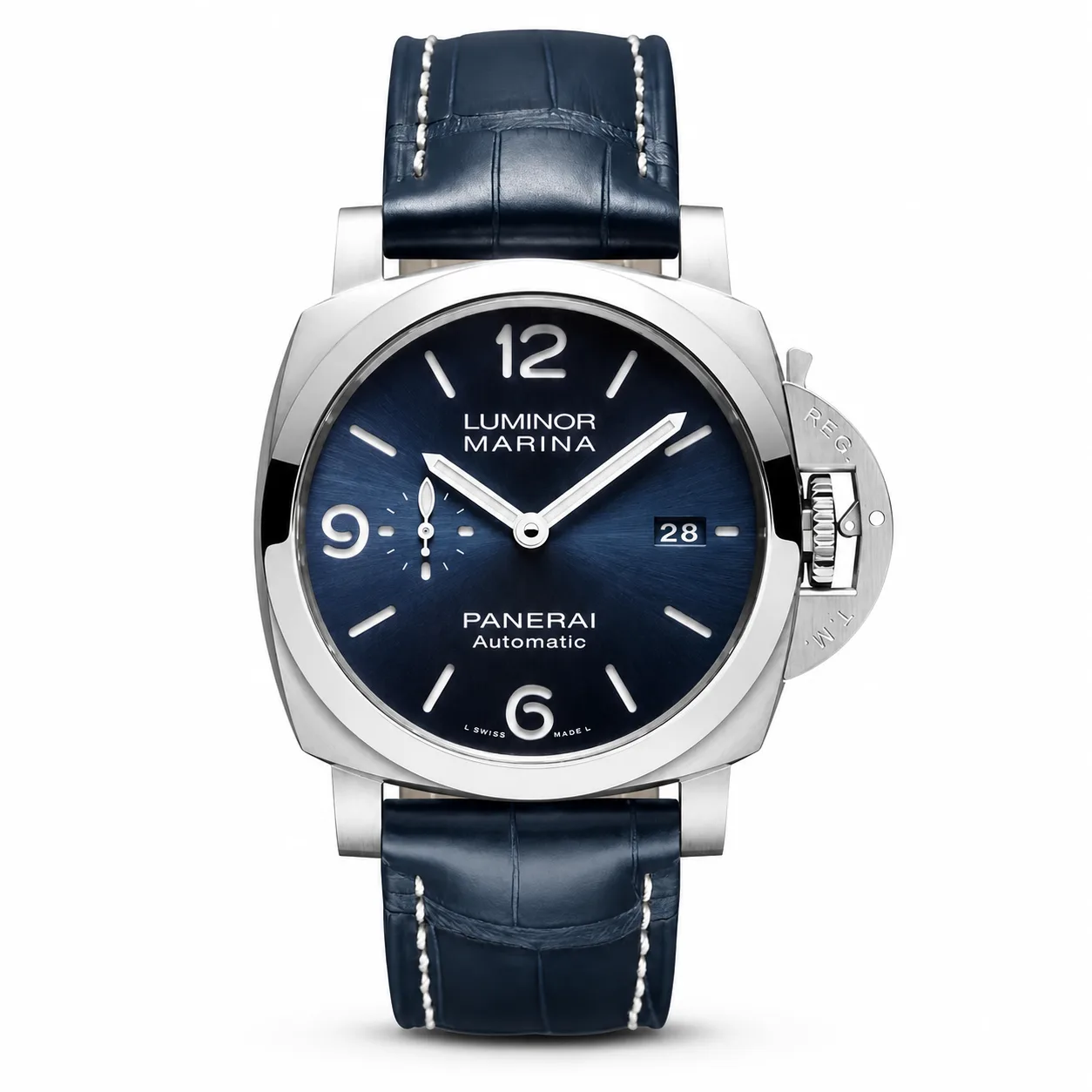 PANERAI 庐米诺系列 (Luminor Marina) PAM01313 Cal.9010 Blue Dial Steel Bezel AI 头图 1 - 白底全貌 [ai-shot:full-white]