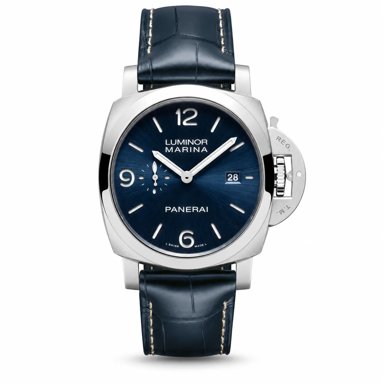 PANERAI 庐米诺系列 (Luminor Marina) PAM03313 Cal.980 Blue Dial Steel Bezel AI 头图 1 - 白底全貌 [ai-shot:full-white]