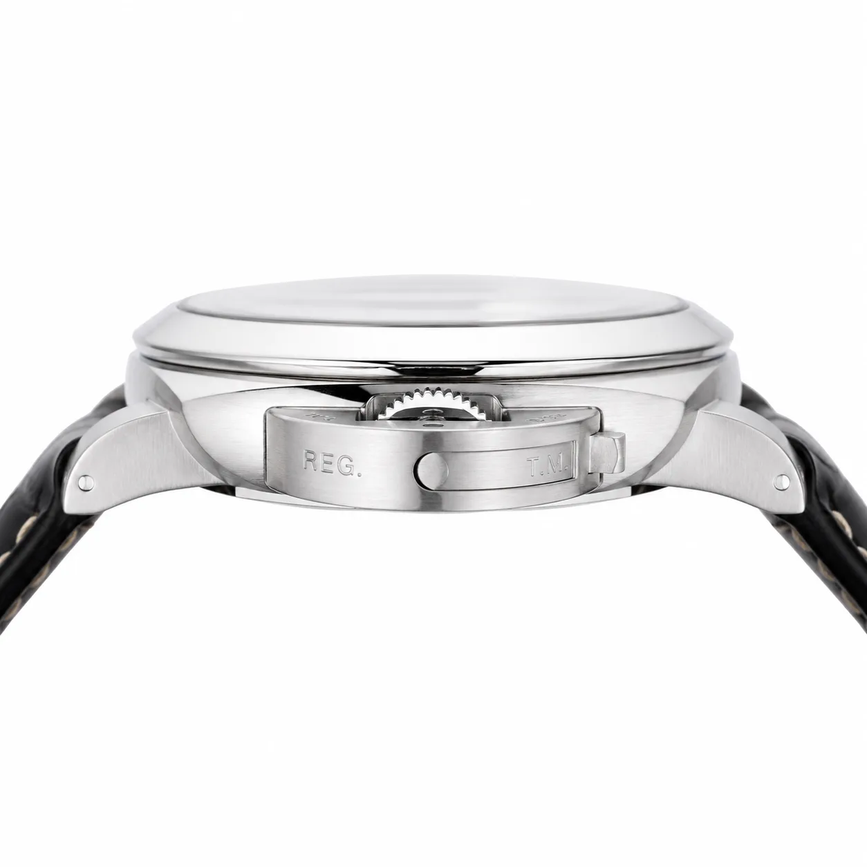 PANERAI 庐米诺系列 (Luminor Marina) PAM03314 Cal.980 White Dial Steel Bezel AI 头图 2 - 侧面细节 [ai-shot:side-detail]