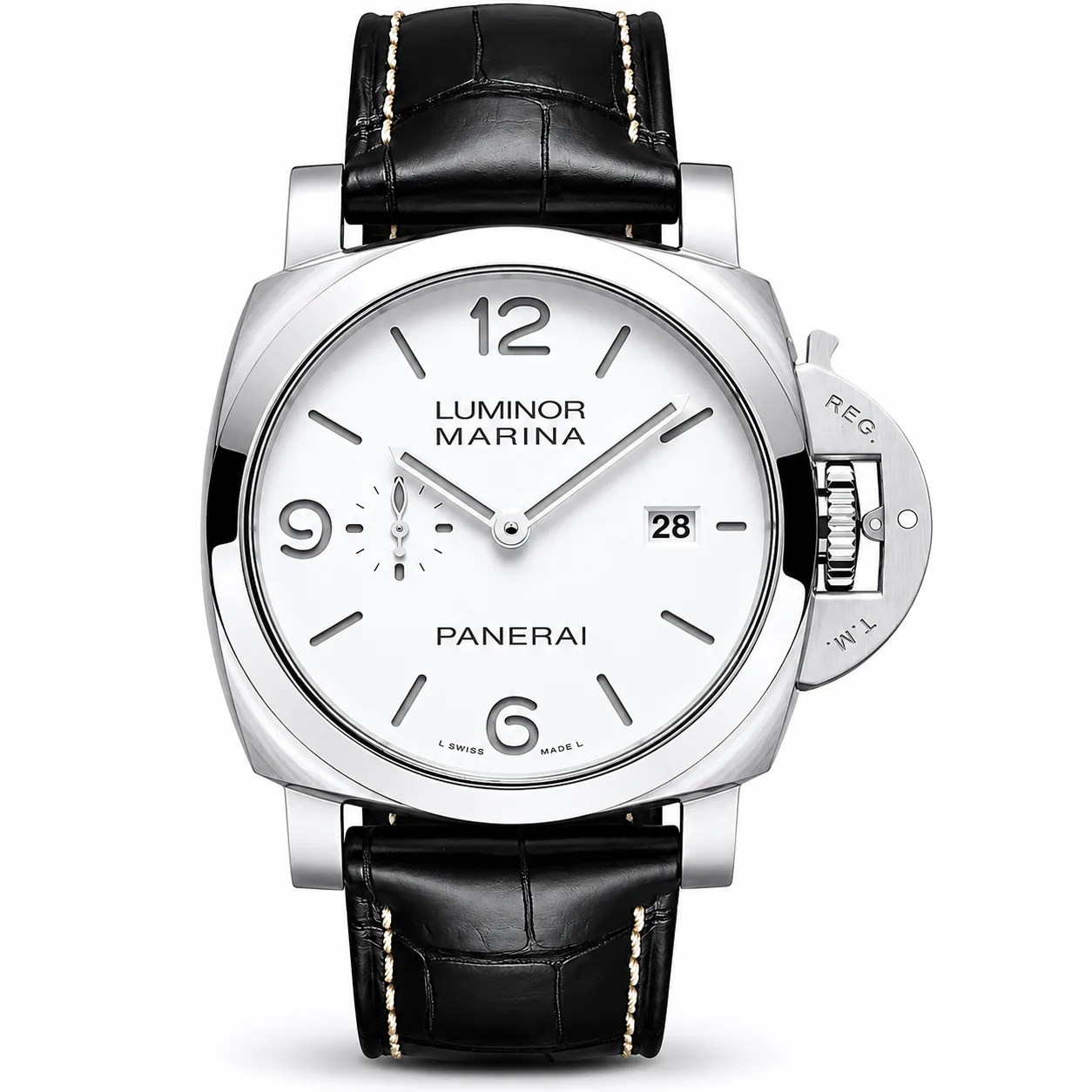 PANERAI 庐米诺系列 (Luminor Marina) PAM03314 Cal.980 White Dial Steel Bezel AI 头图 1 - 白底全貌 [ai-shot:full-white]
