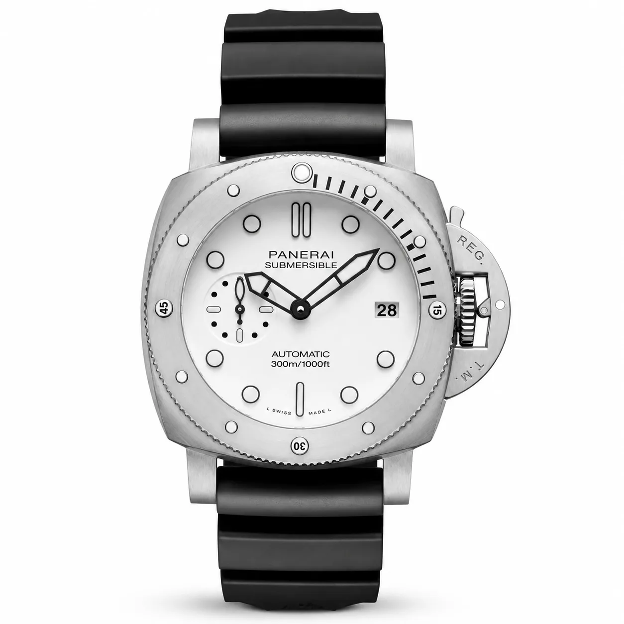 PANERAI 潜行系列 (Submersible) PAM02223 Cal.900 White Dial Steel Bezel AI 头图 1 - 白底全貌 [ai-shot:full-white]