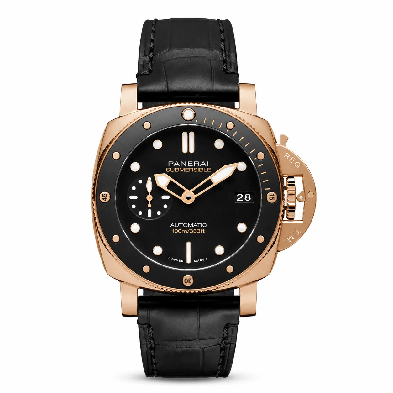 PANERAI 潜行系列 (Submersible) PAM00974 OPXXXIV自动上链机械机芯 Black Dial Black Bezel AI 头图 1 - 白底全貌 [ai-shot:full-white]