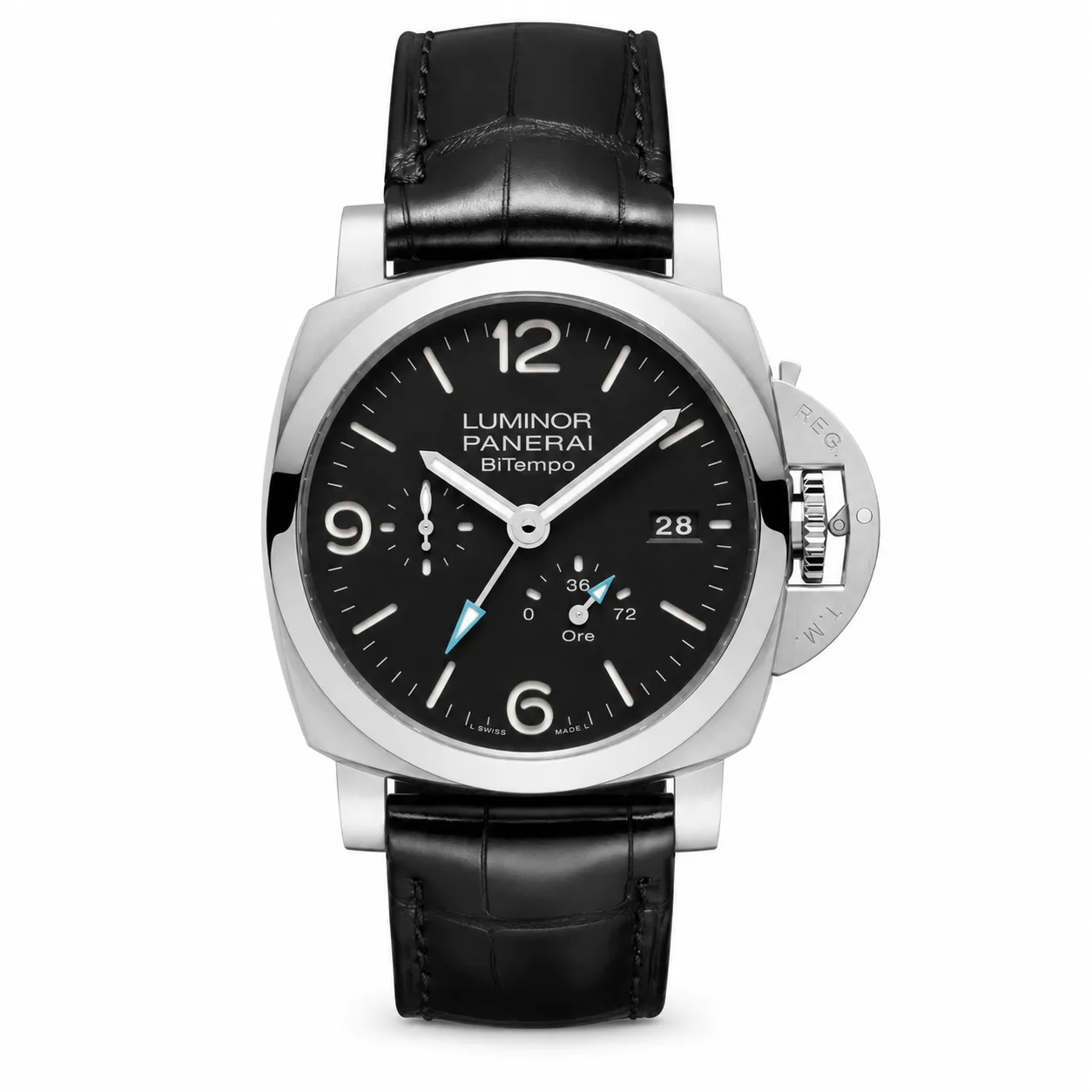 PANERAI 庐米诺系列 (Luminor) PAM01360 Cal.9012 Black Dial Steel Bezel AI 头图 1 - 白底全貌 [ai-shot:full-white]