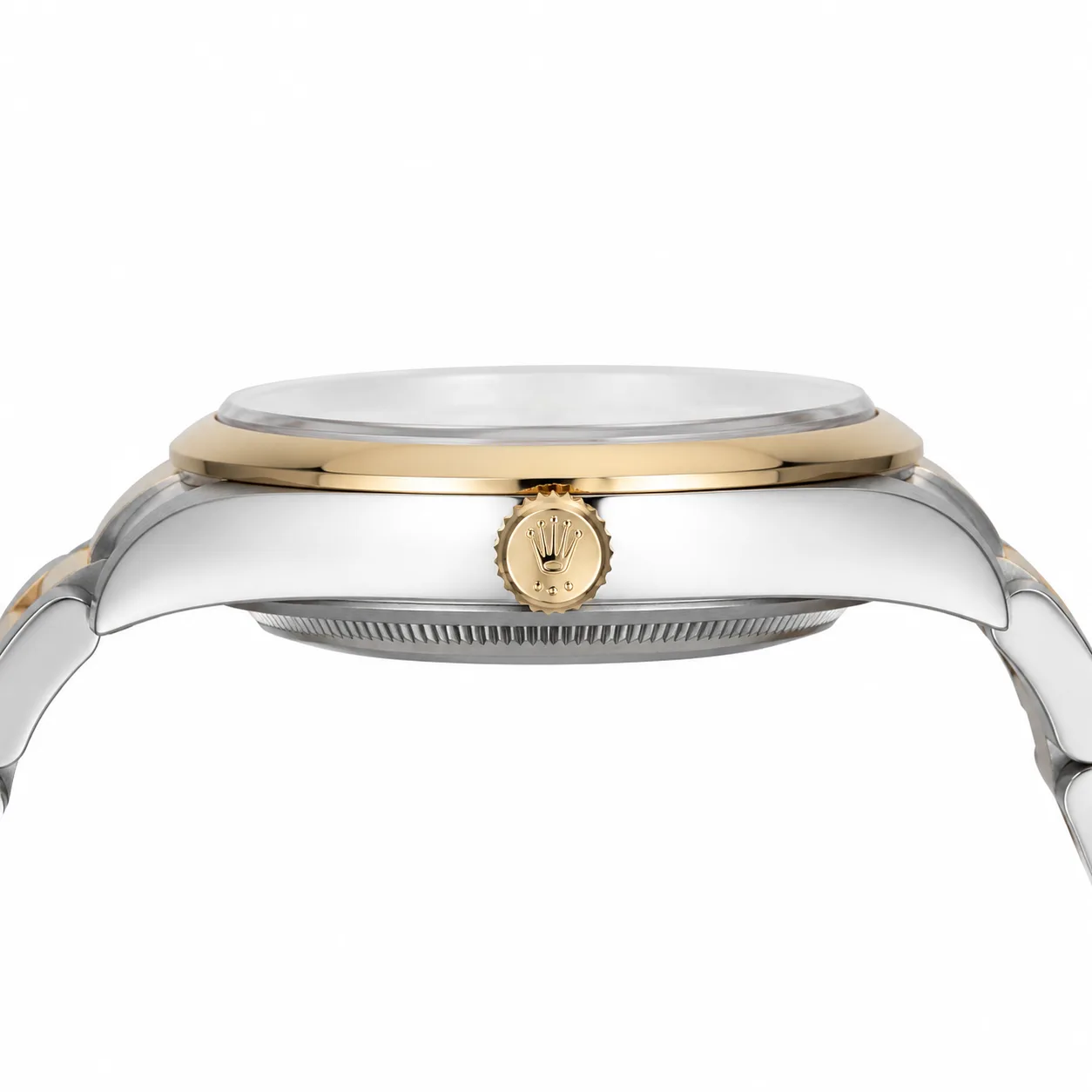 Rolex Oyster Perpetual m134303-0001 41mm Grey Dial 18K Yellow Gold Bezel 904L Stainless Steel and 18K Yellow Gold AI 头图 2 - 侧面细节 [ai-shot:side-detail]