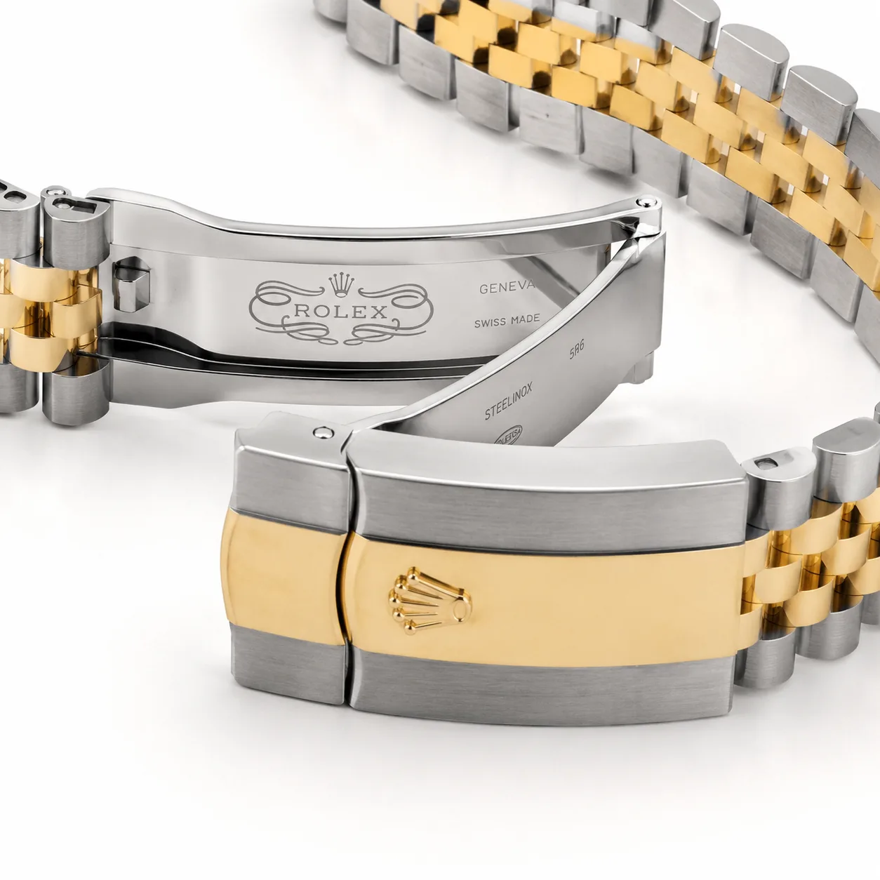 Rolex Datejust m126233-0026 41mm White Dial Yellow Gold Fluted Bezel 904L Stainless Steel and 18K Yellow Gold AI 头图 3 - 表扣表链 [ai-shot:bracelet-clasp]